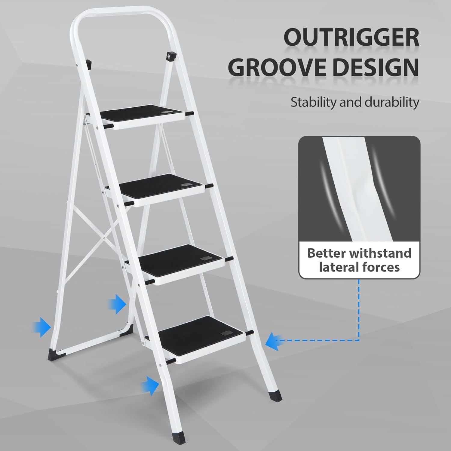 Escalera Plegable JungleA de 4 Peldaños Blanca 149 kg