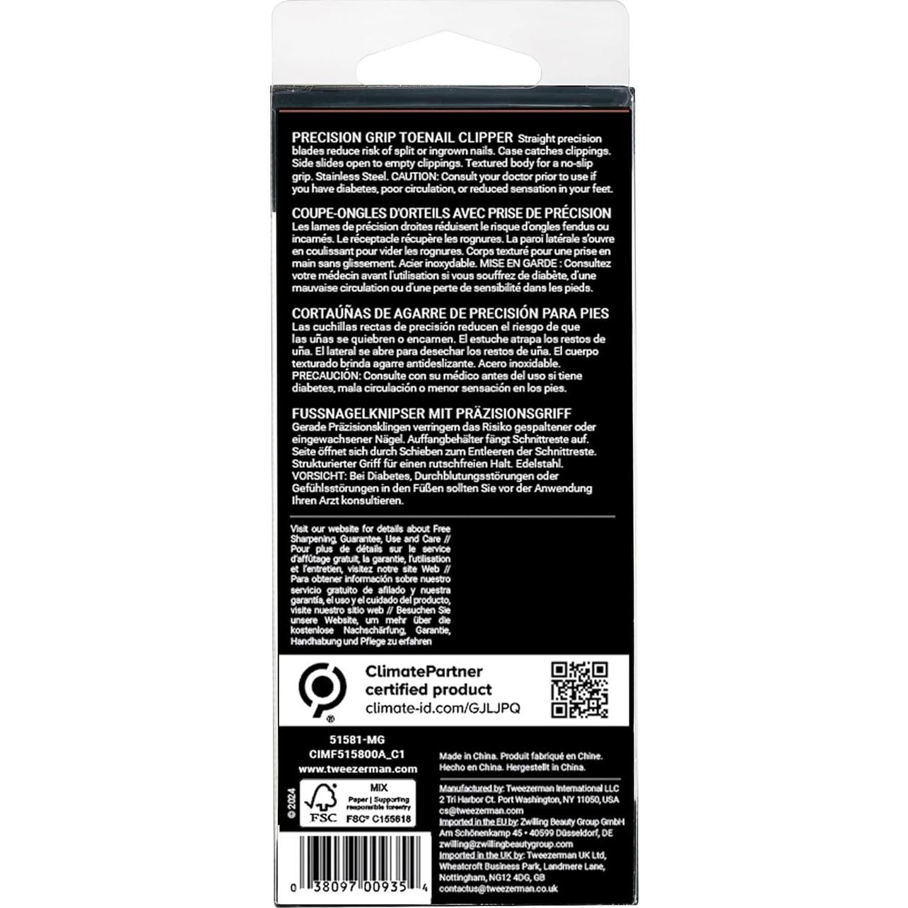 Cortador de Uñas de Pies Tweezerman, Precisión, Negro