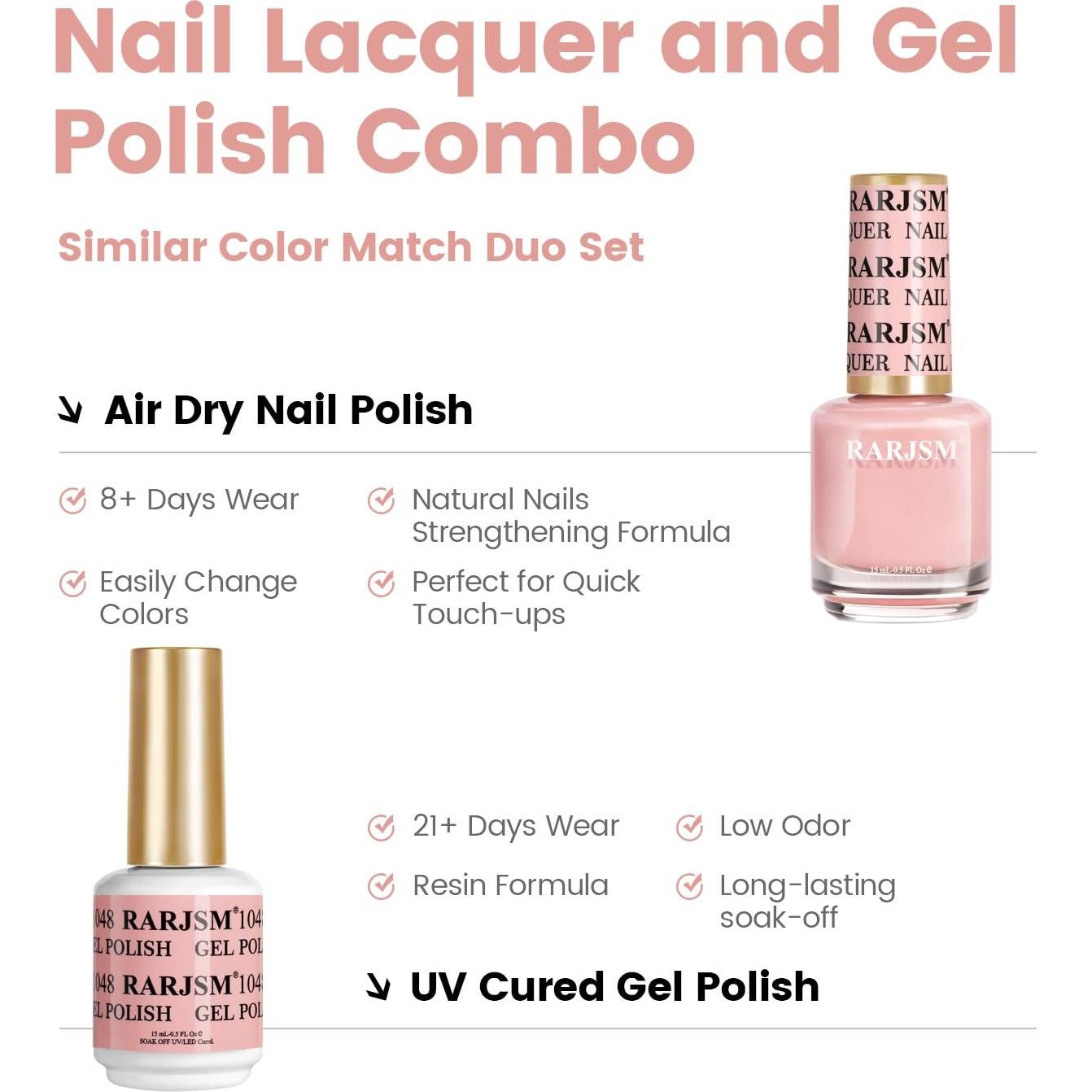 Set Esmalte de Uñas Gel y Laca Rosa Nude 15ml 2pcs RARJSM