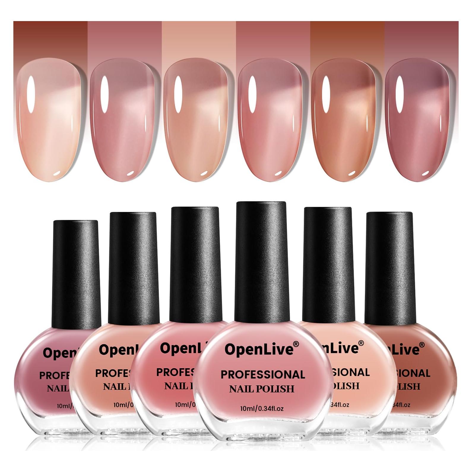 Juego de Esmalte de Uñas Jelly OpenLive 6 Colores 10ml Secado Rápido