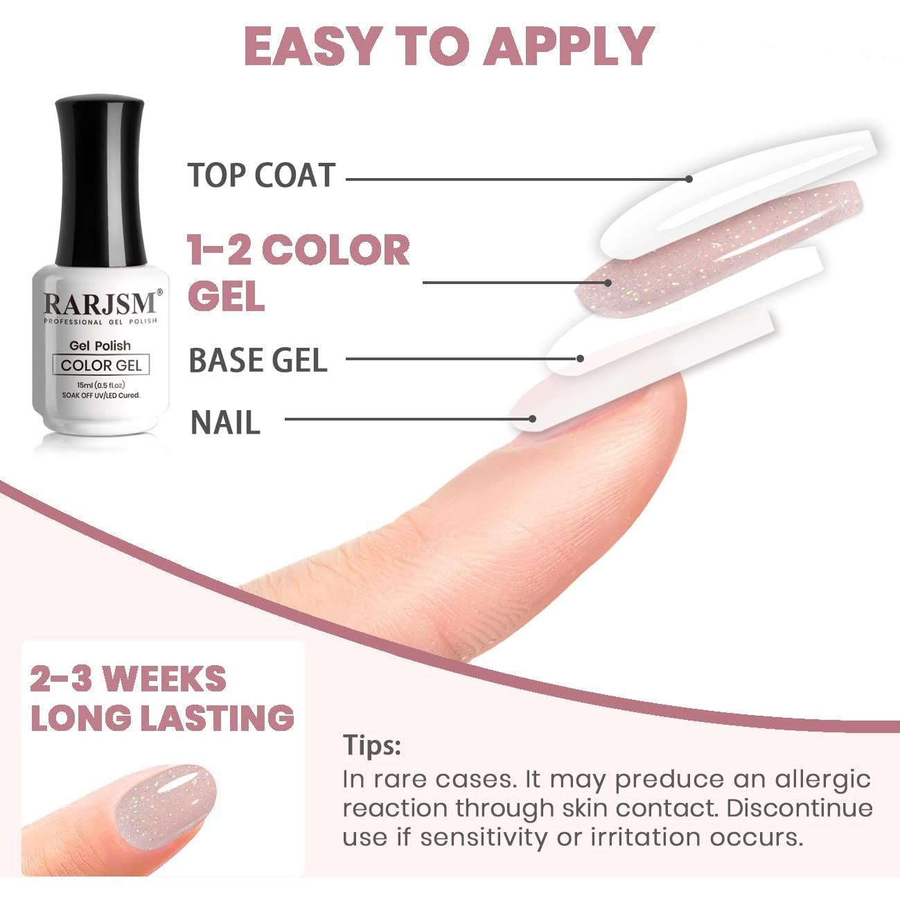 Esmalte de Gel Rosa Nude Brillo Arcoíris RARJSM 15ml