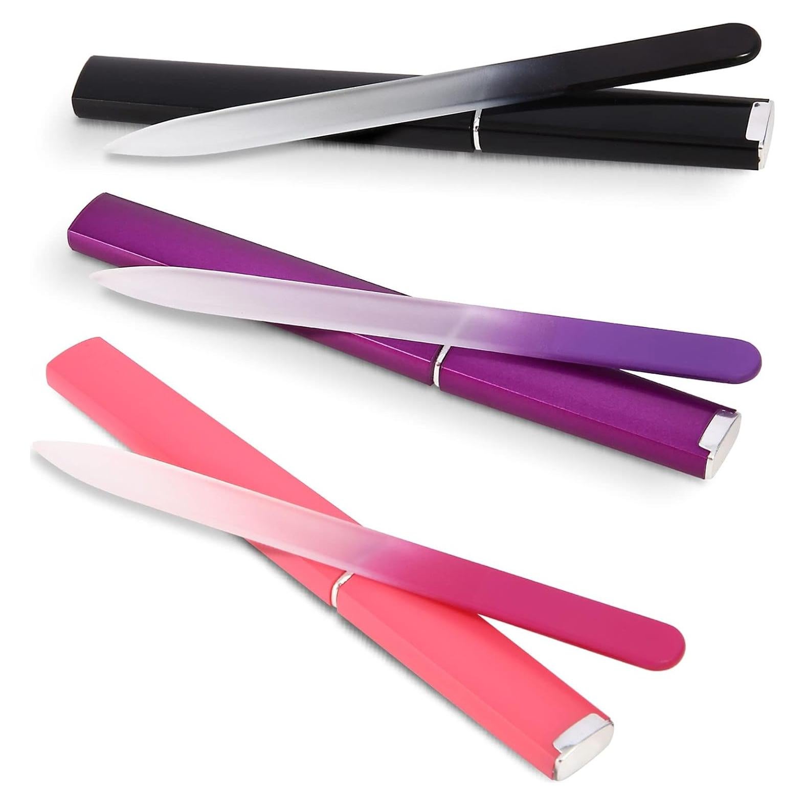 Paquete de 3 Limás de Vidrio Quan-Tint con Estuche - Cuidado Suave de Uñas