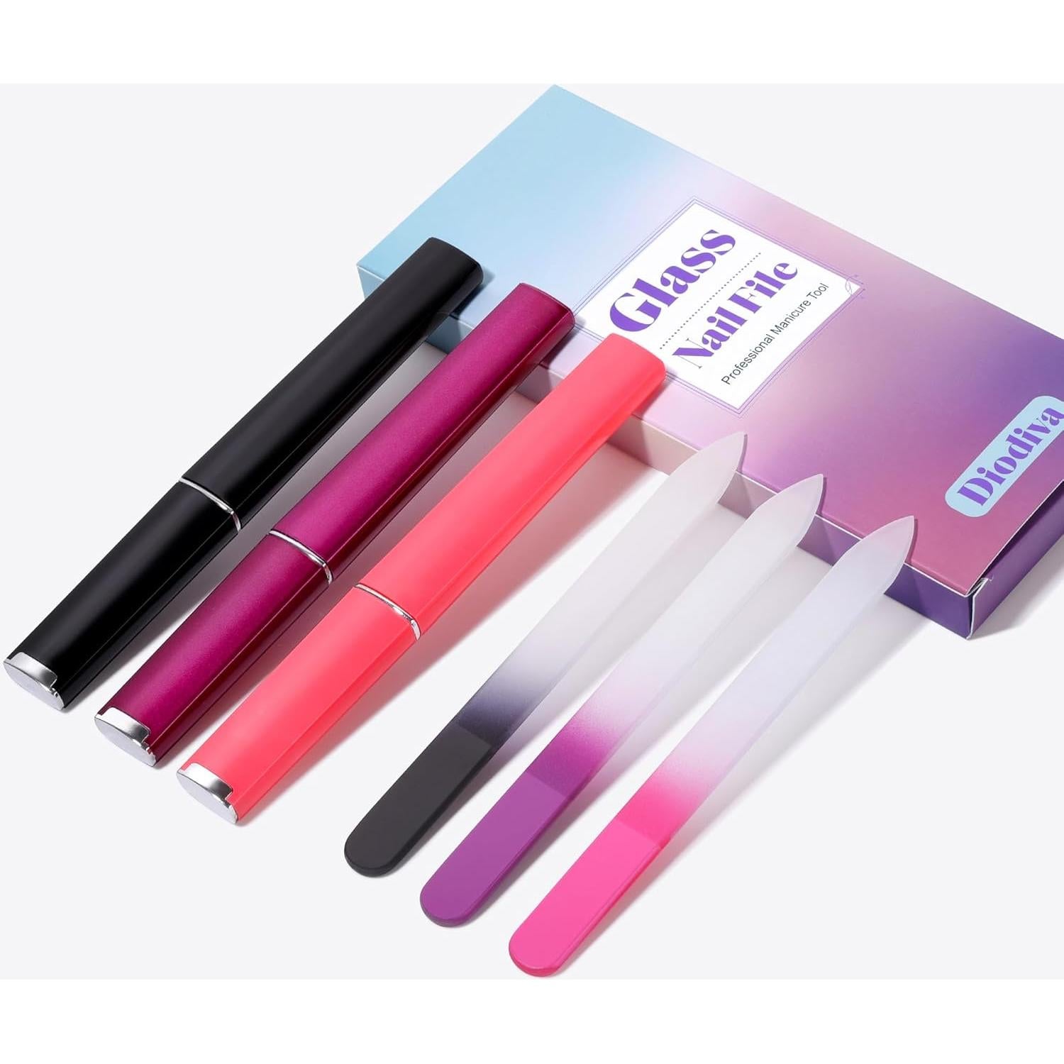 Paquete de 3 Limás de Vidrio Quan-Tint con Estuche - Cuidado Suave de Uñas