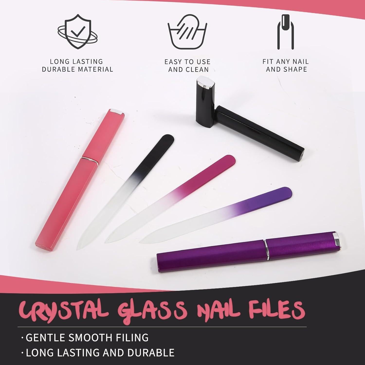 Paquete de 3 Limás de Vidrio Quan-Tint con Estuche - Cuidado Suave de Uñas