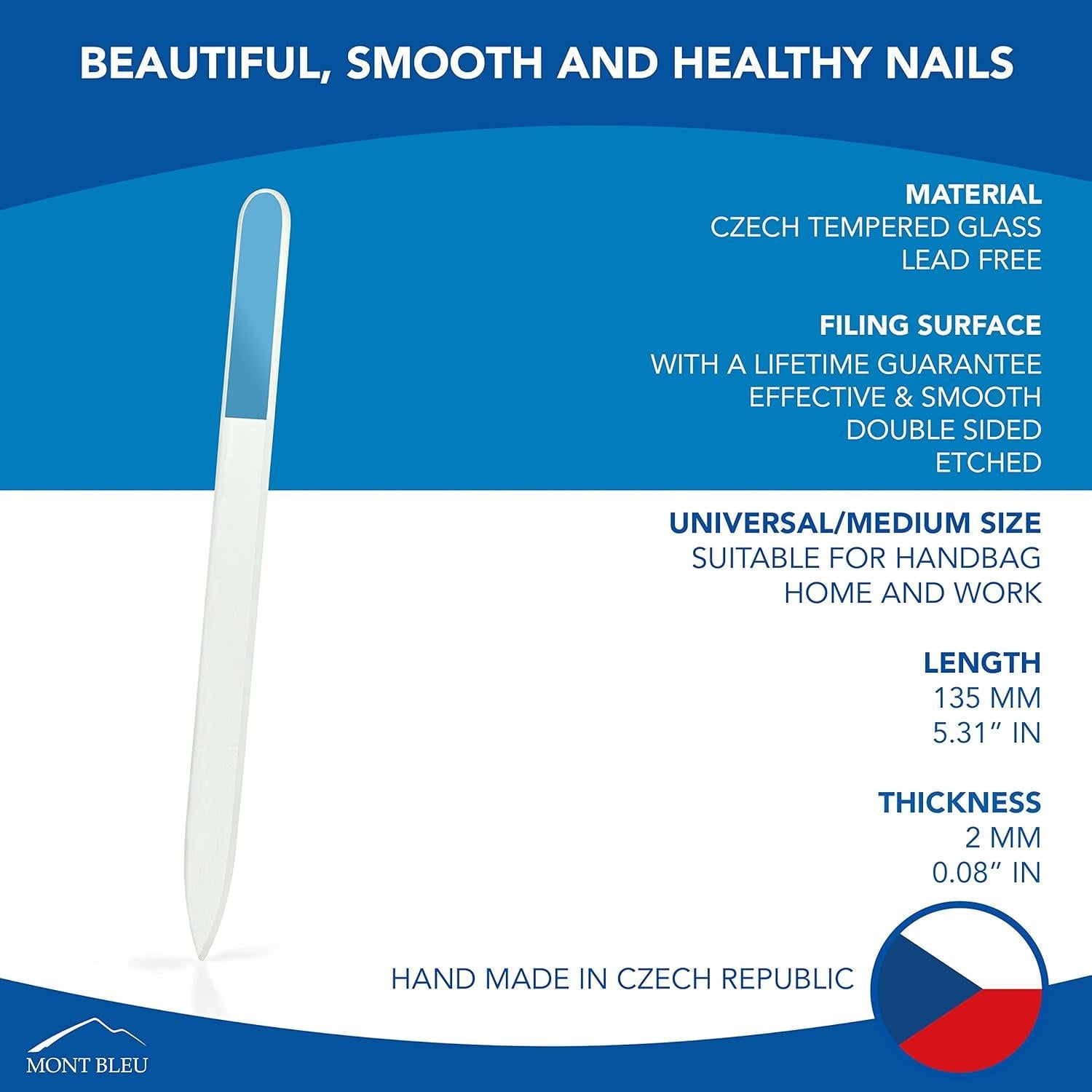 Lima de Uñas de Vidrio Mont Bleu 135mm - Hecha a Mano Checa