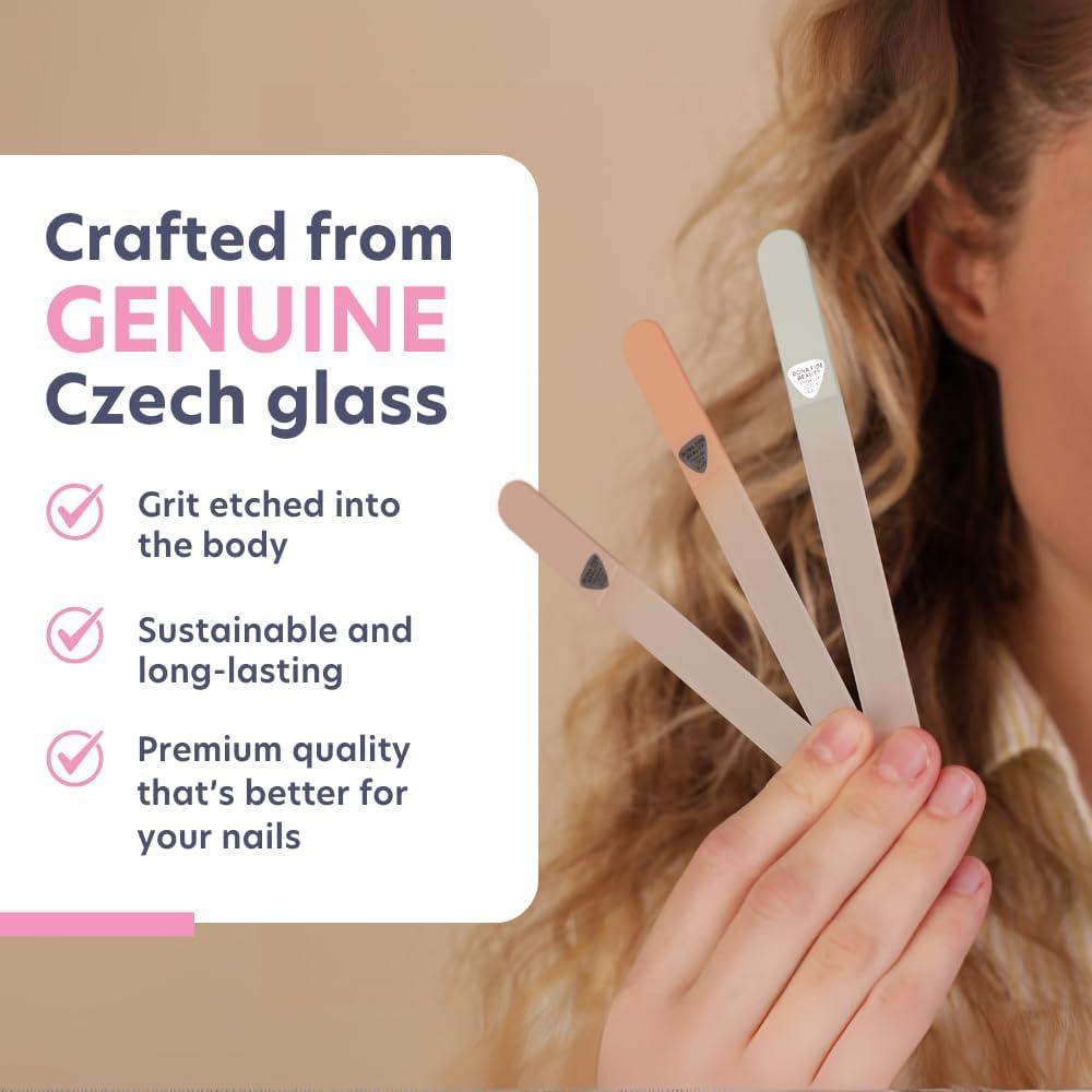 Juego de limas de vidrio checo Bona Fide Beauty 3 piezas