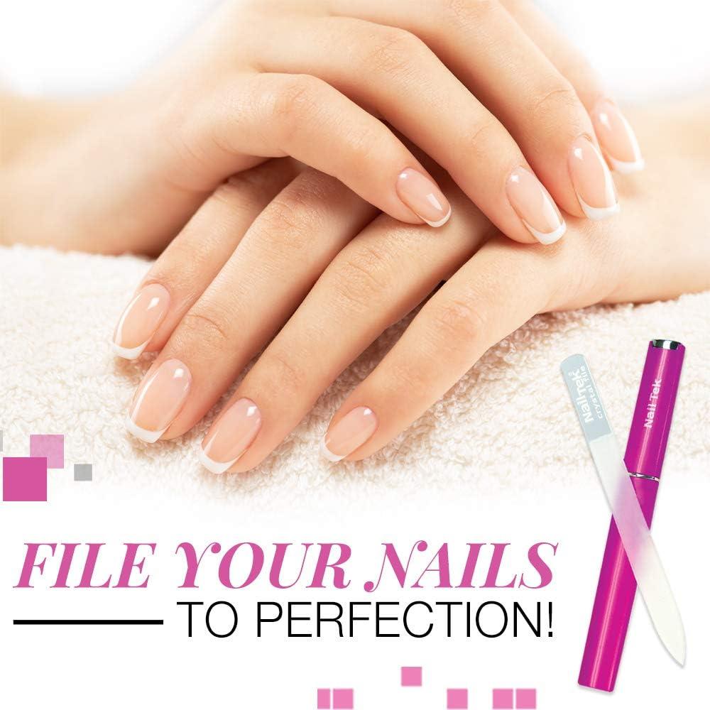 Nail Tek Crystal File - Glass Nail File with Case, Durable and Gentle for Healthy Nails and Cuticles - Travel-Friendly Design, Fuchsia, Medium 5"