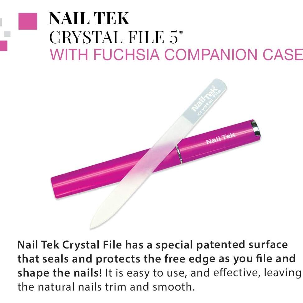 Nail Tek Crystal File - Glass Nail File with Case, Durable and Gentle for Healthy Nails and Cuticles - Travel-Friendly Design, Fuchsia, Medium 5"