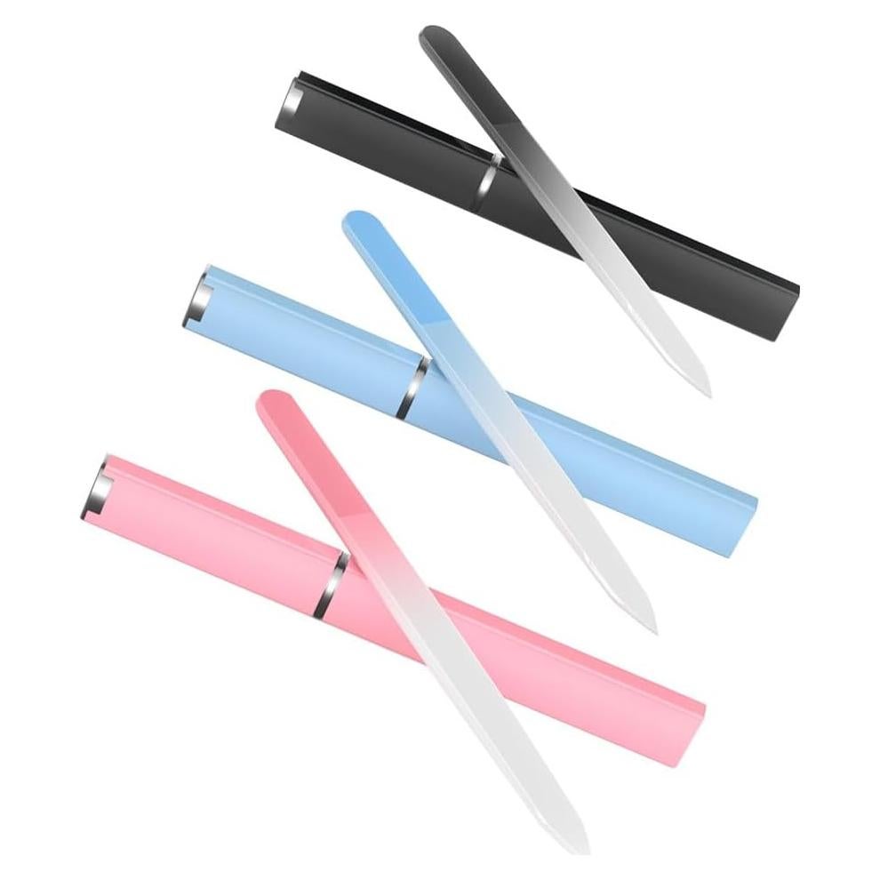 Paquete de 3 limas de vidrio Longluosi con estuche portátil