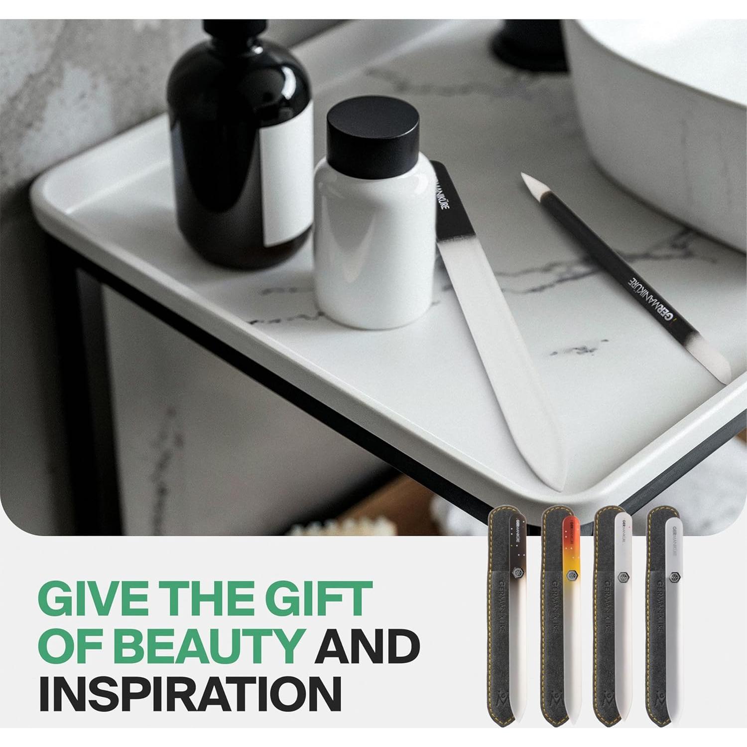 Lima de Uñas de Cristal GERMANIKURE en Estuche de Cuero Negro