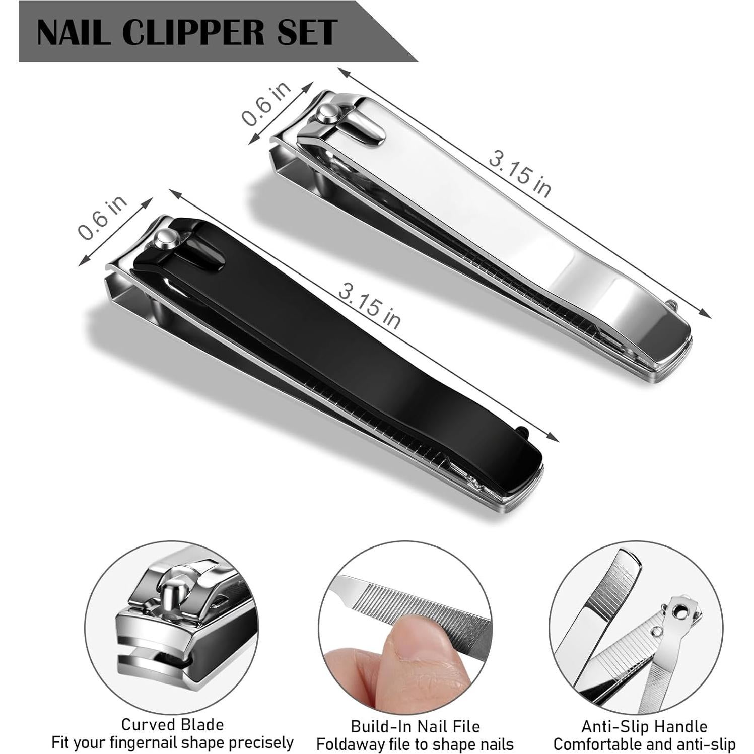 Cortauñas Grande Ucheom 2-Pack Acero Inoxidable con Lima