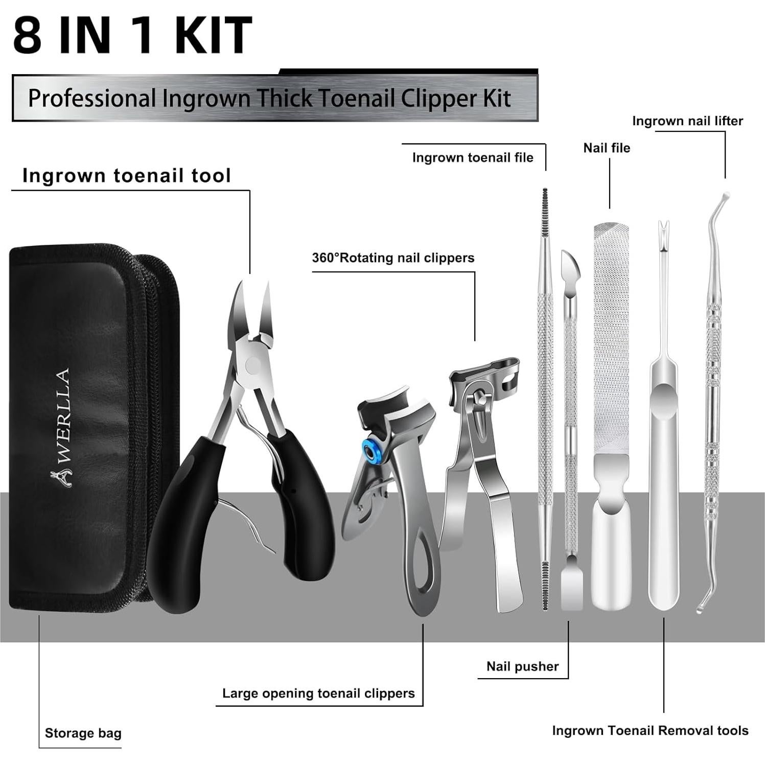 Cortauñas Werlla para Uñas Gruesas y Encarnadas - 8 Piezas