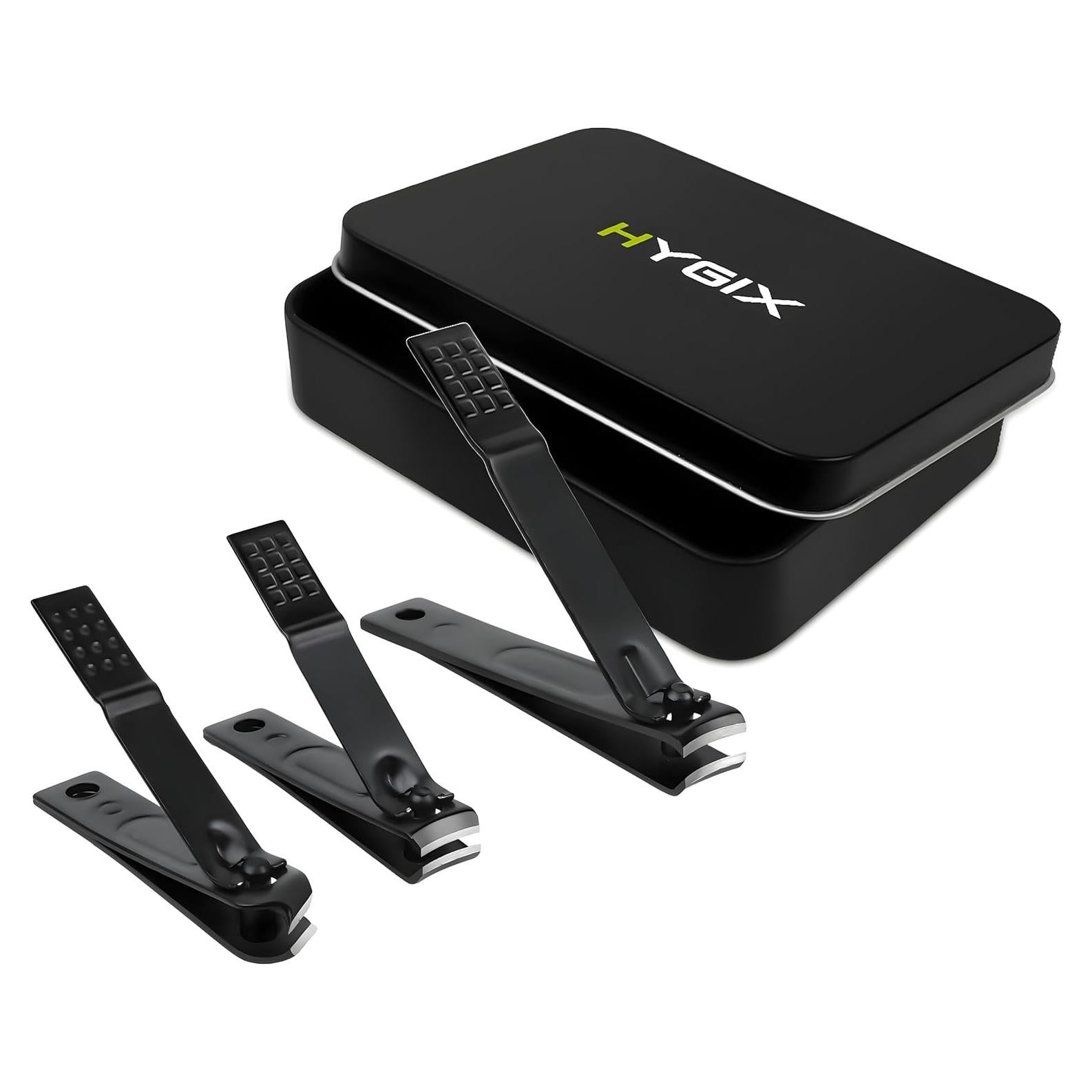 Juego de Cortauñas HYGIX en Estuche de Aluminio Negro - Acero Inoxidable