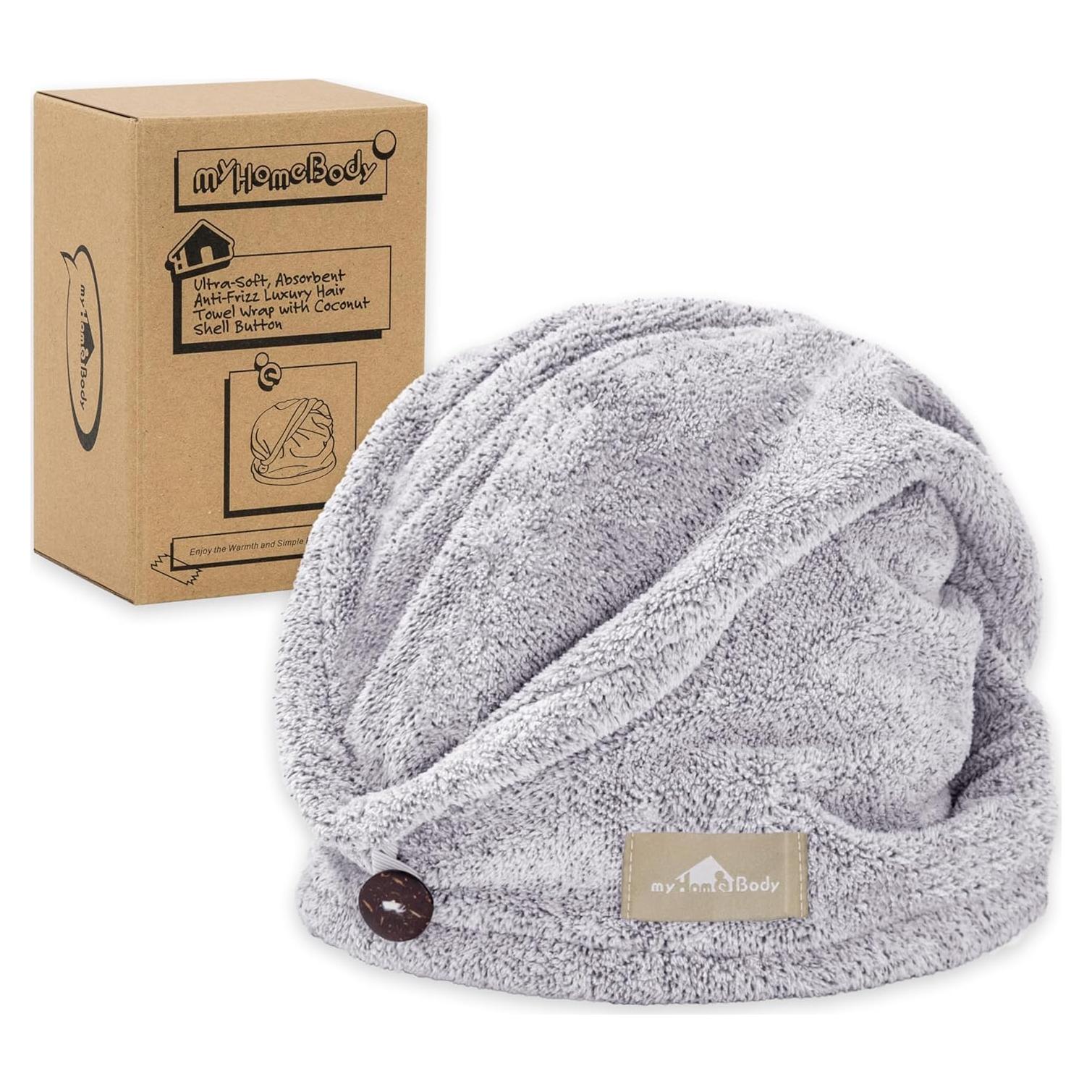 Toalla para el Cabello myHomeBody Gris - Turbante Secado Rápido