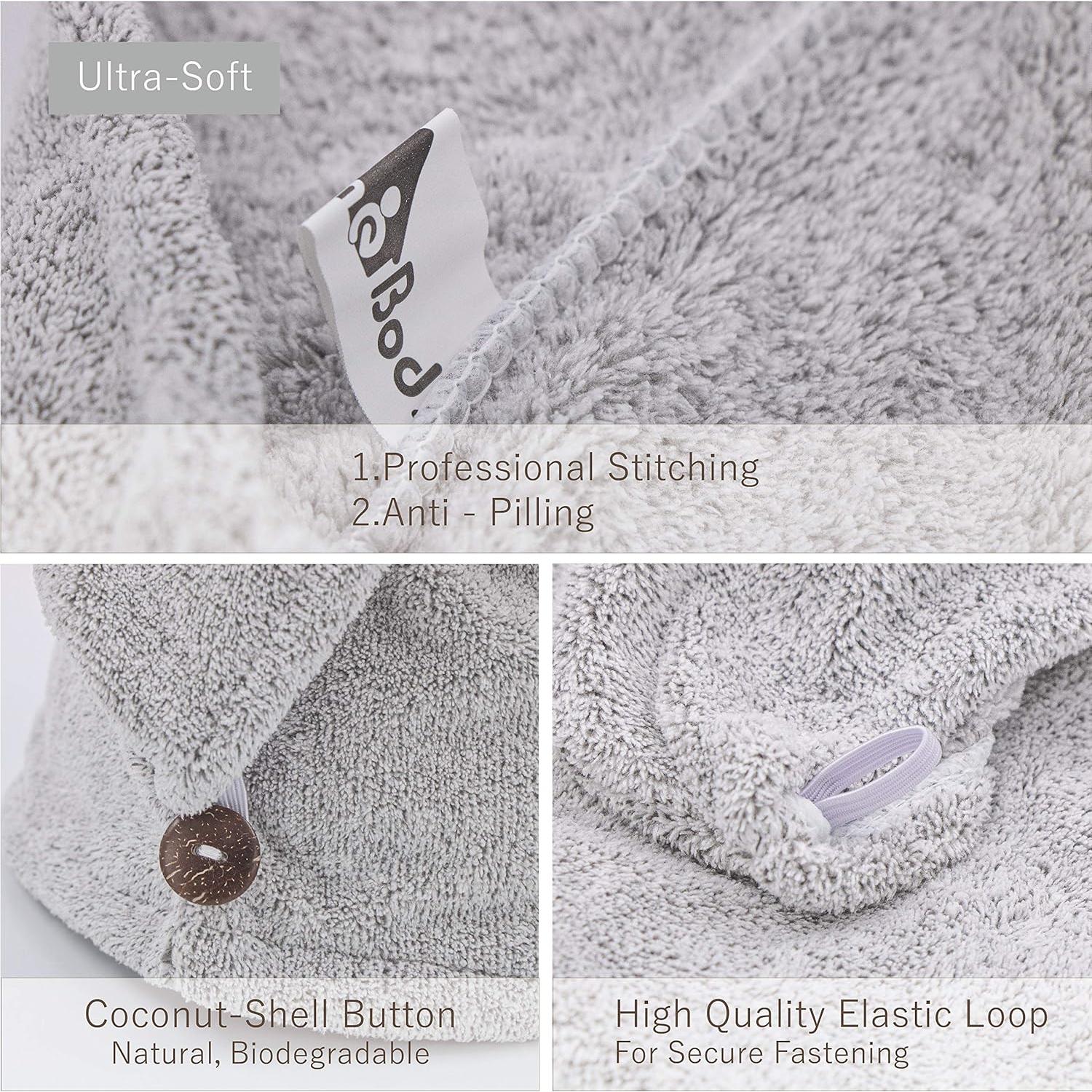 Toalla para el Cabello myHomeBody Gris - Turbante Secado Rápido