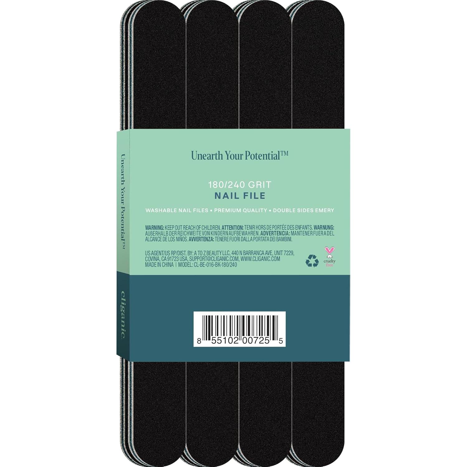 Juego de 12 Limadoras de Uñas Cliganic 180/240 Grano Lavables