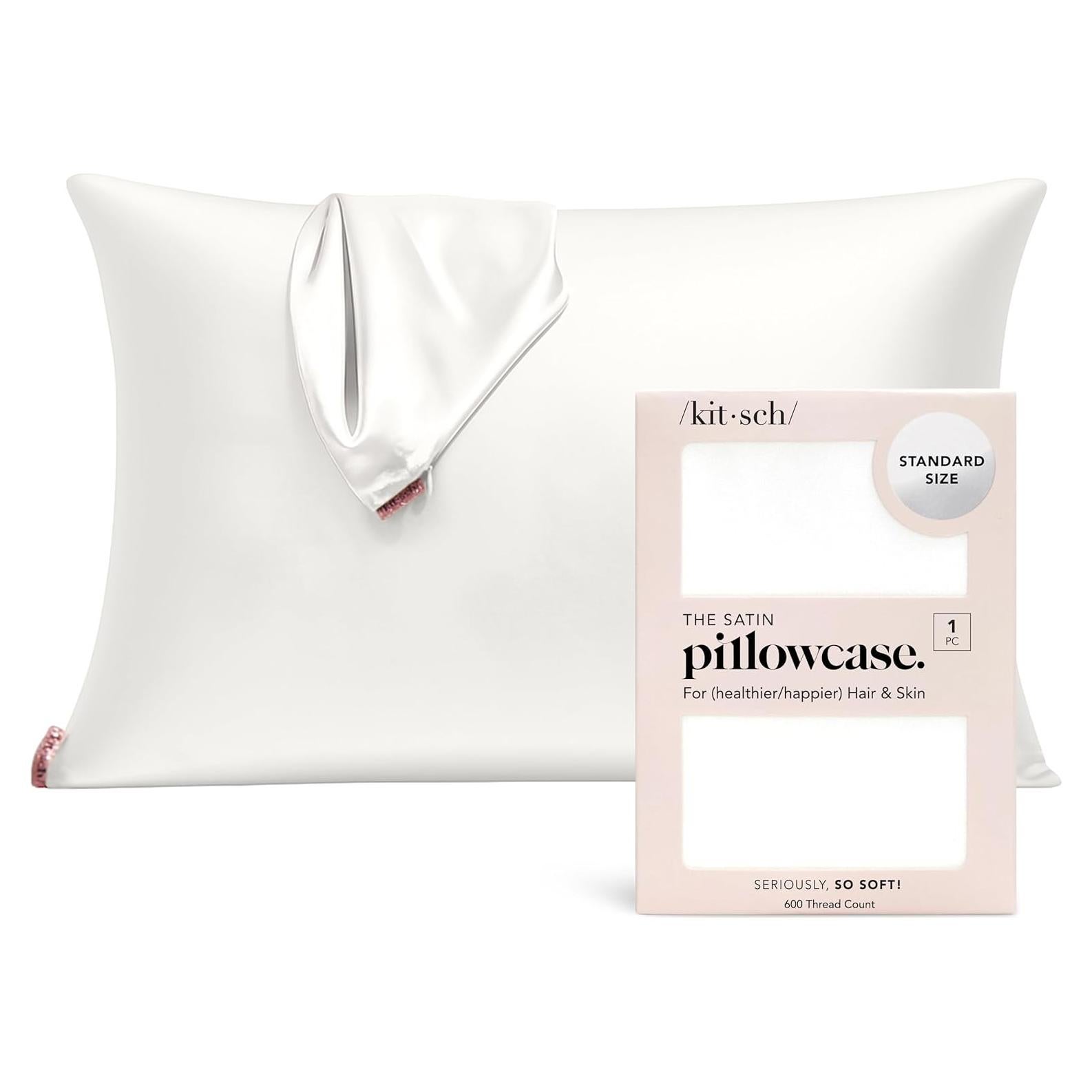 Funda de Almohada de Satén Kitsch con Cremallera 66x48 cm Marfil