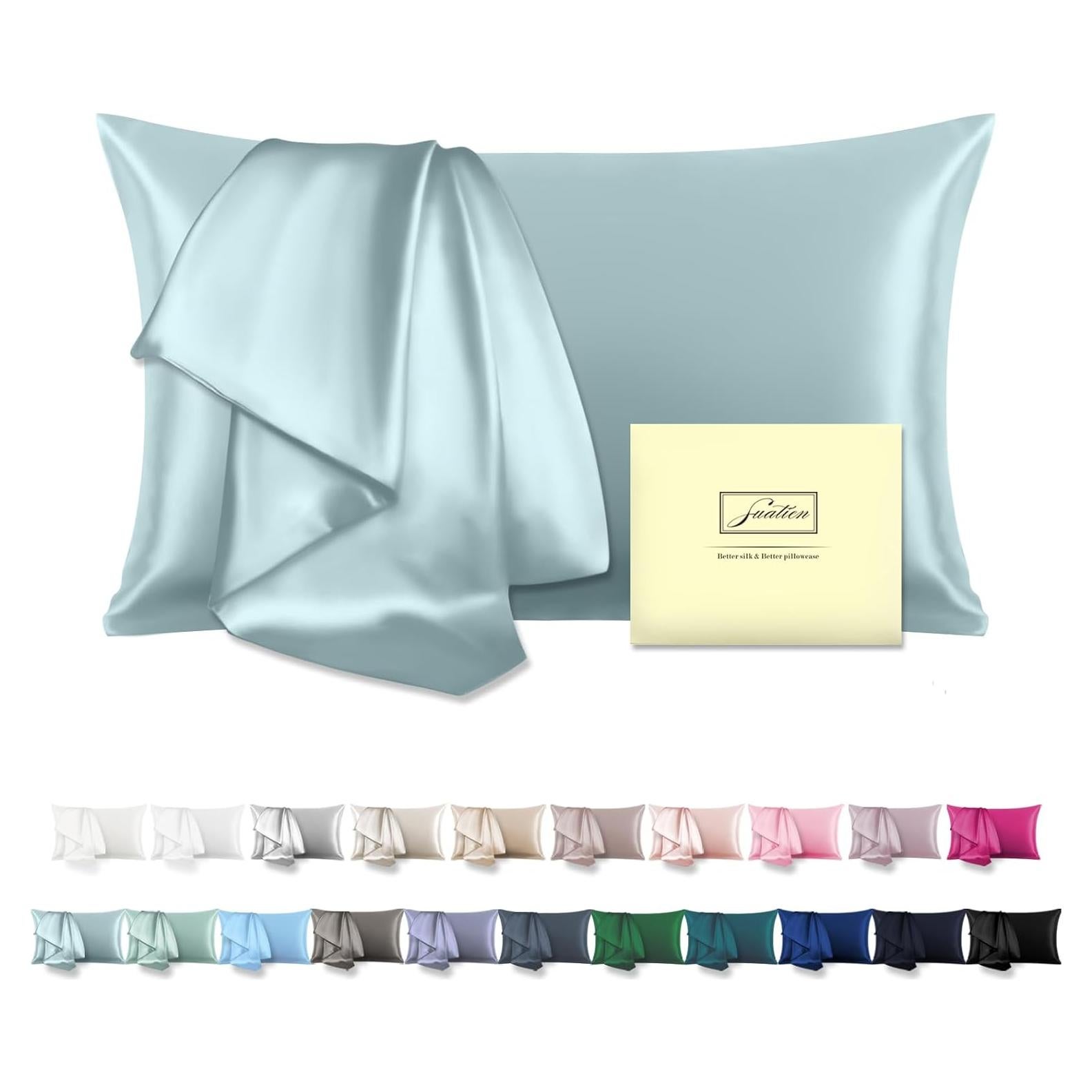 Funda de Almohada de Seda de Morera Suatien Estándar 51x66 cm Azul Humo