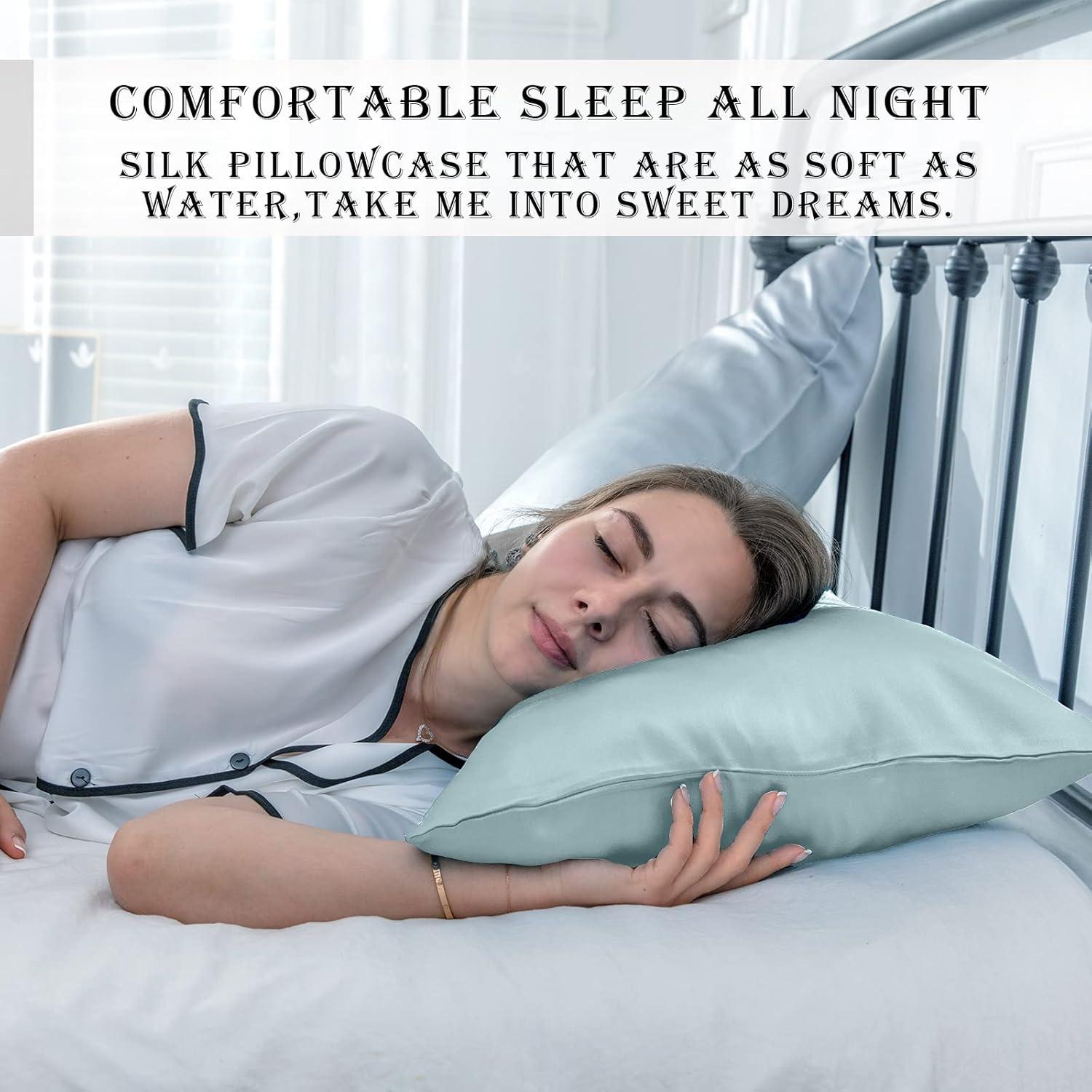 Funda de Almohada de Seda de Morera Suatien Estándar 51x66 cm Azul Humo