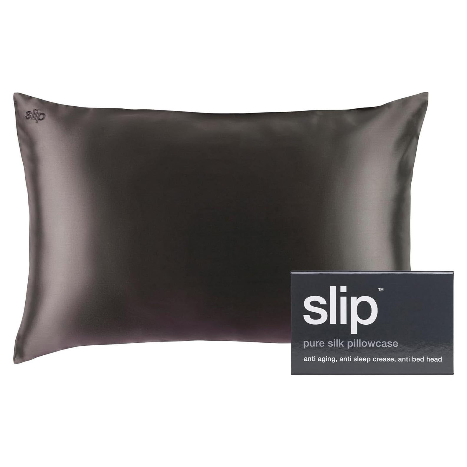 Funda de Almohada Queen de Seda Pura Slip Carbón 22 Momme