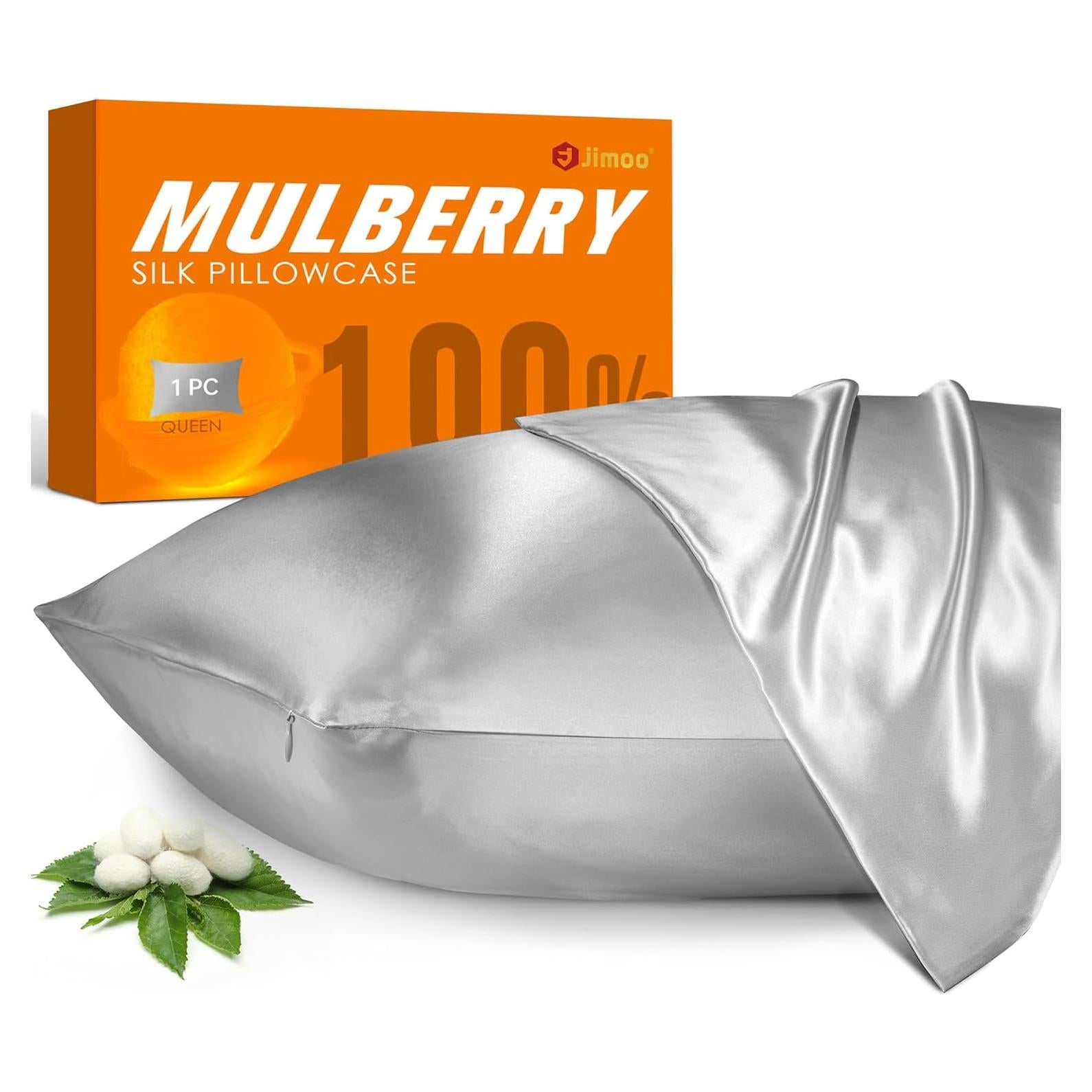 Funda de Almohada de Seda 100% Morera J JIMOO Gris Plateado 50x66 cm