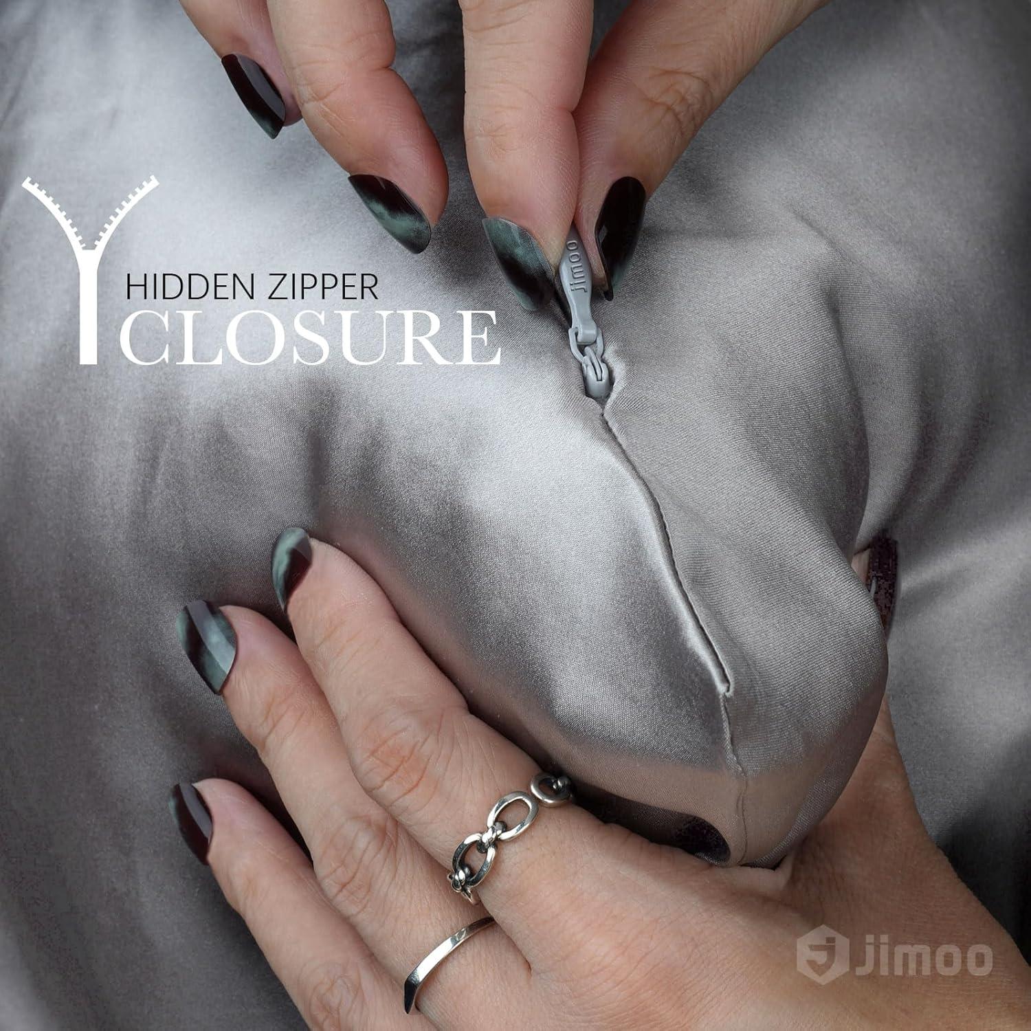 Funda de Almohada de Seda 100% Morera J JIMOO Gris Plateado 50x66 cm