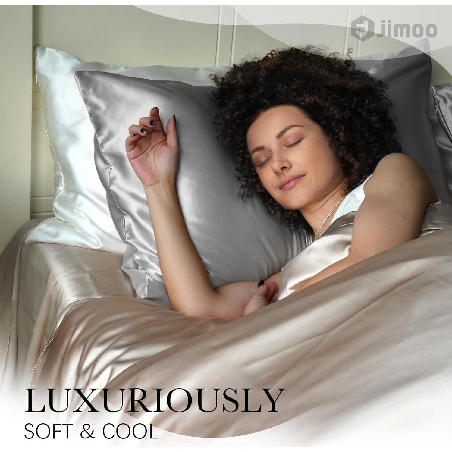 Funda de Almohada de Seda 100% Morera J JIMOO Gris Plateado 50x66 cm