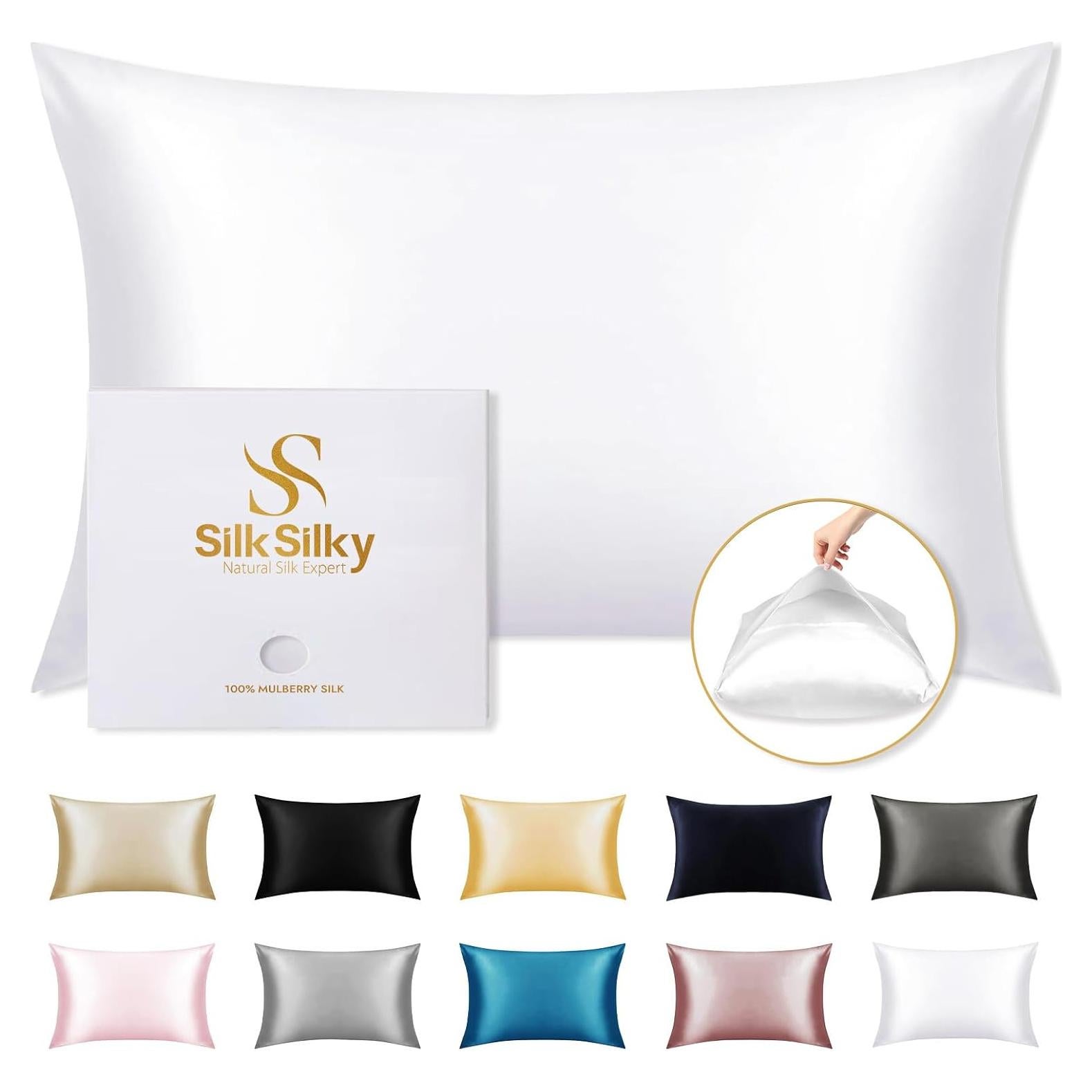 Funda de Almohada de Seda 100% Morera SilkSilky Estándar Blanca
