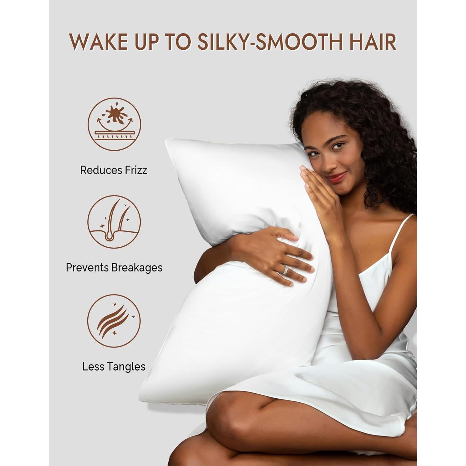 Funda de Almohada de Seda 100% Morera SilkSilky Estándar Blanca