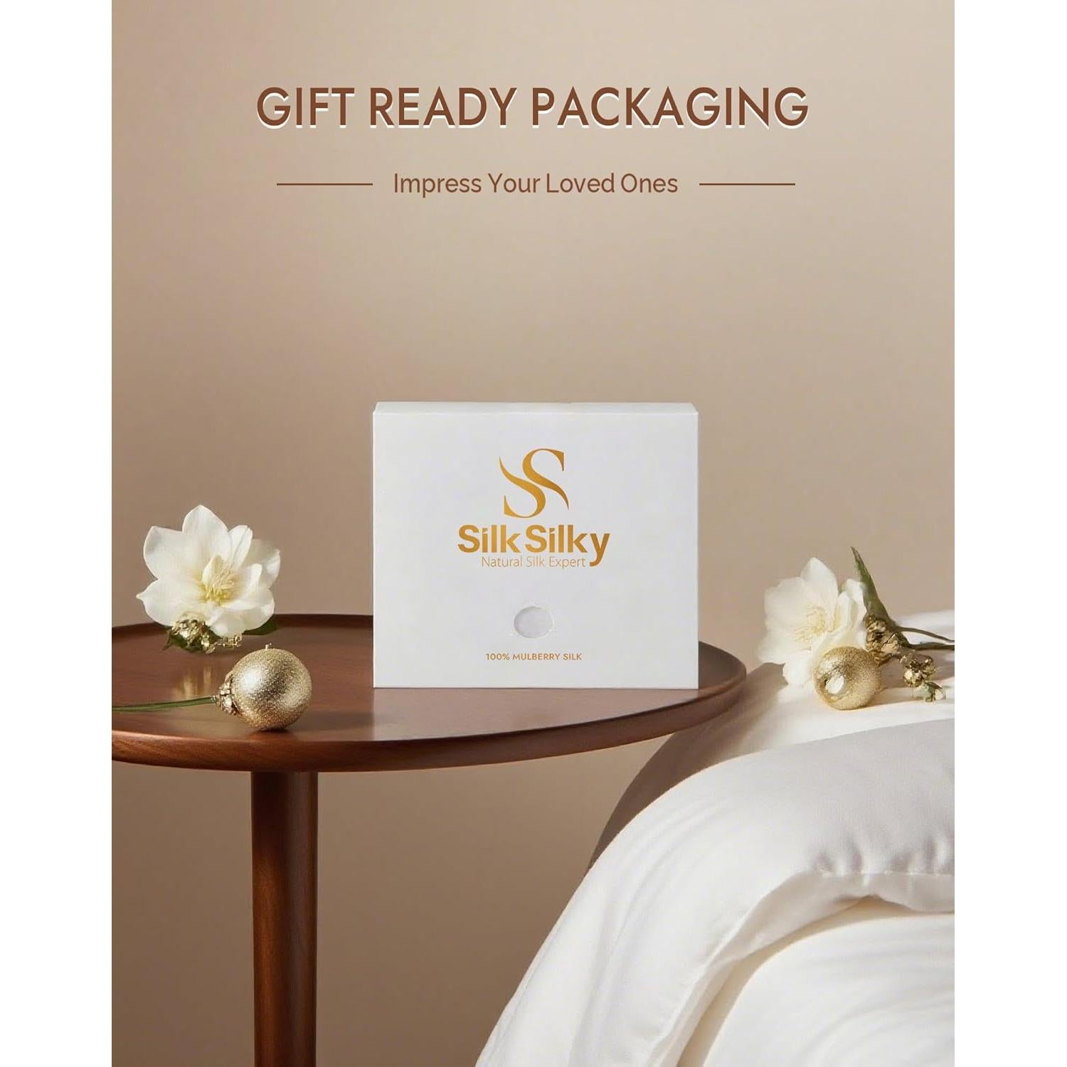 Funda de Almohada de Seda 100% Morera SilkSilky Estándar Blanca