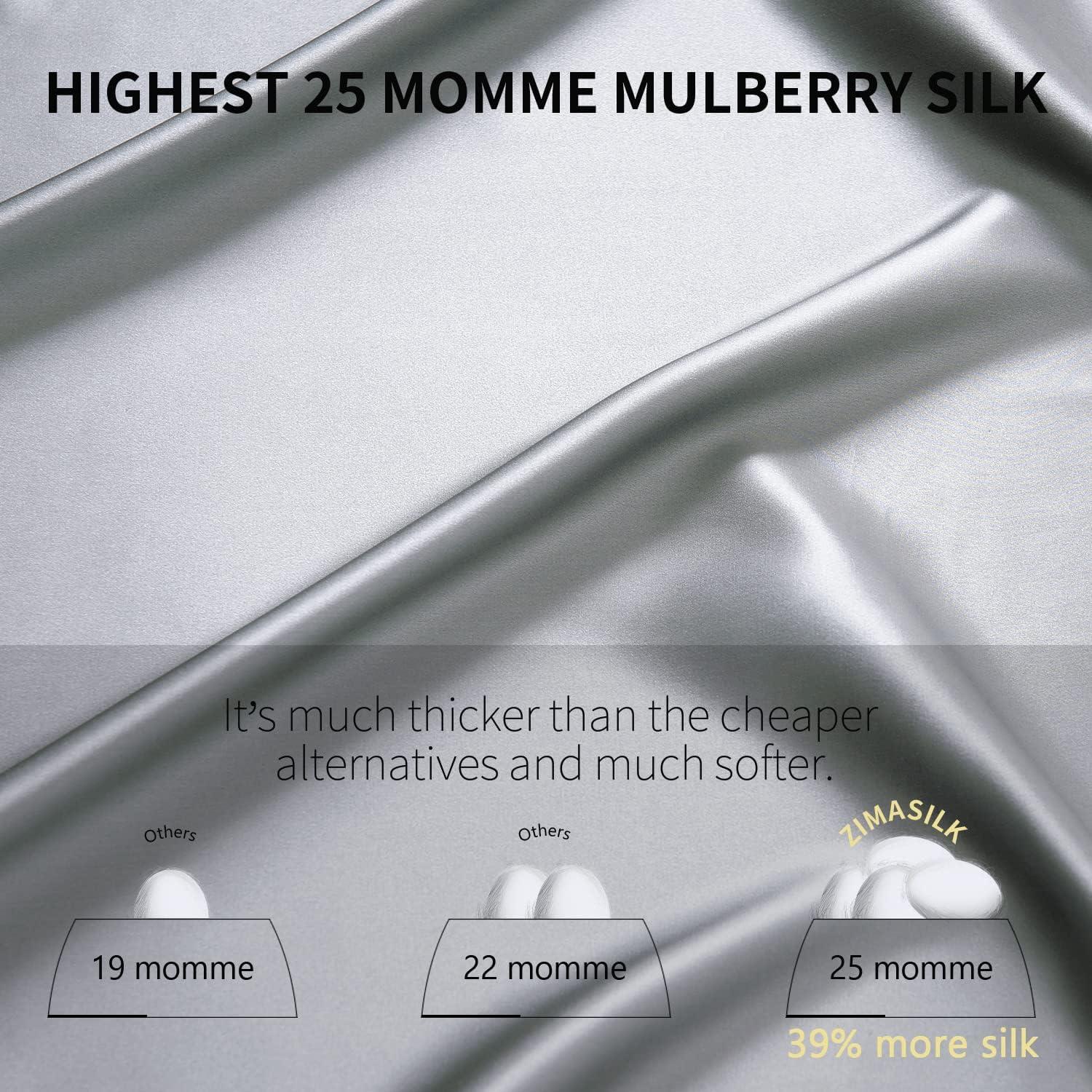 Funda de Almohada de Seda ZIMASILK 25 Momme 100% Morera Gris 50.8x66cm
