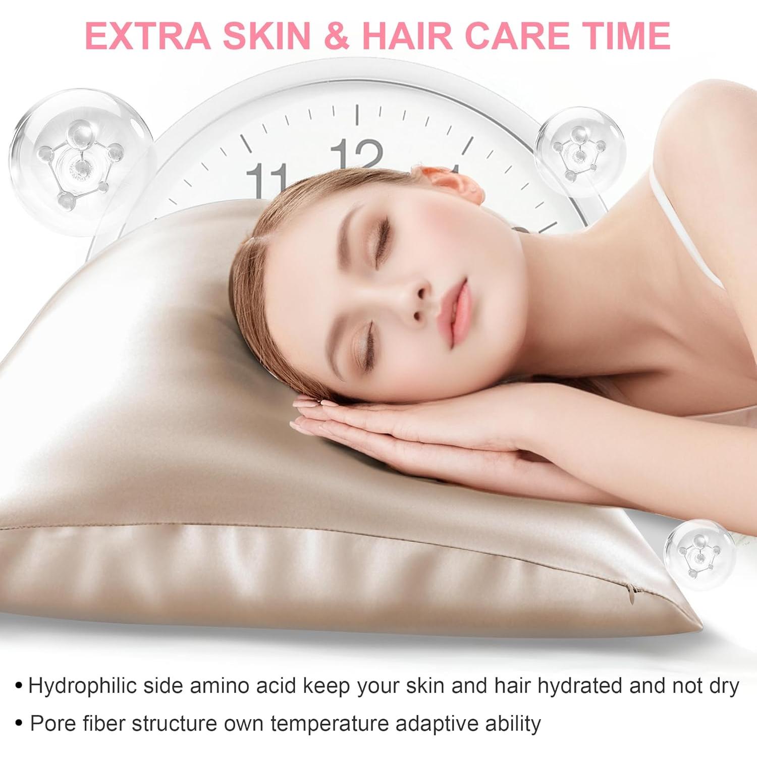 Funda de Almohada de Seda de Morera LYSHIN Estándar 20x66 cm Champán