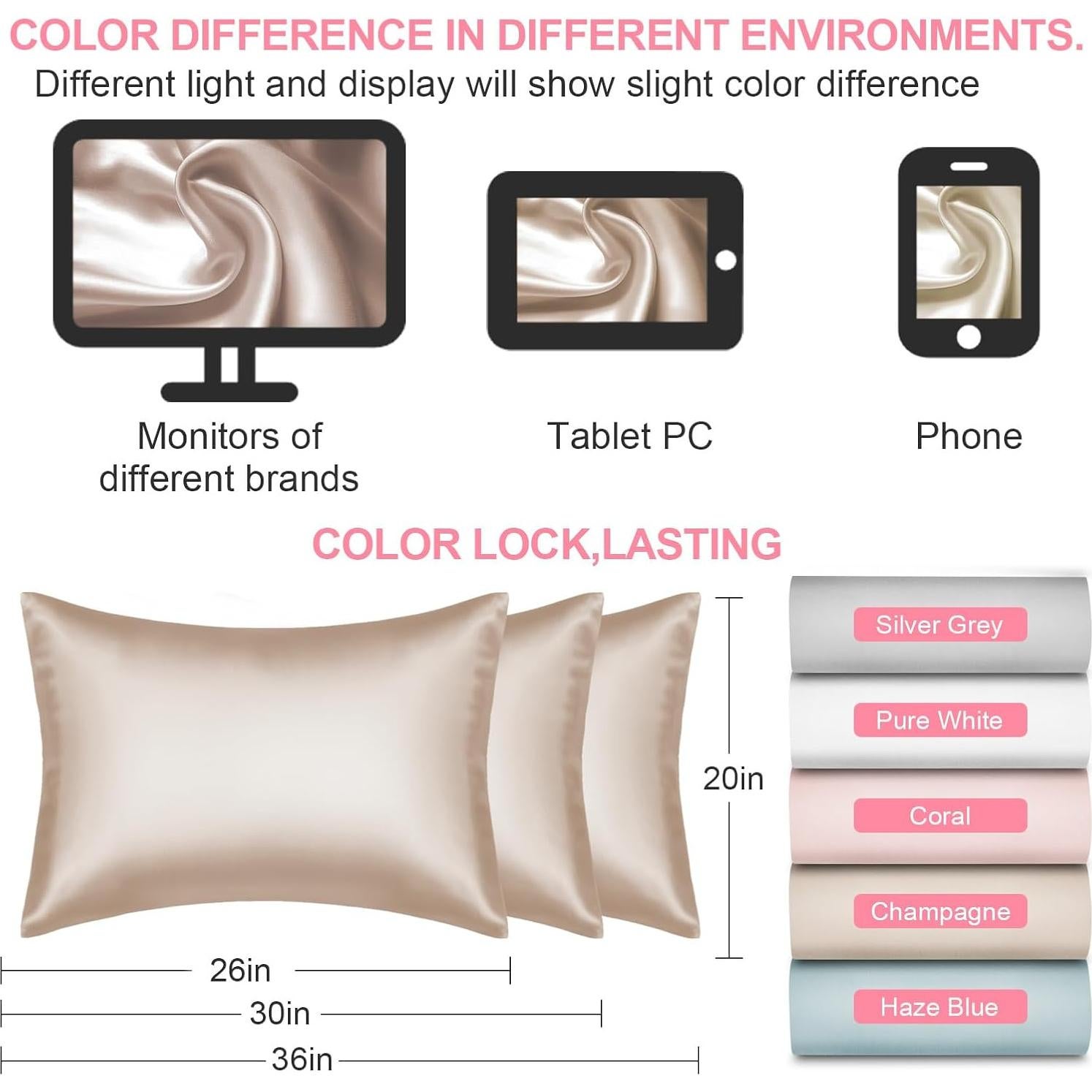 Funda de Almohada de Seda de Morera LYSHIN Estándar 20x66 cm Champán