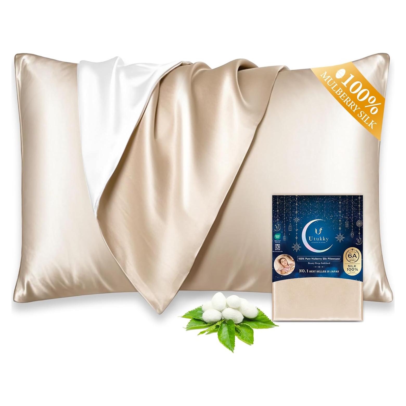 Funda de Almohada Utukky 100% Seda de Morera 22 Momme Estándar