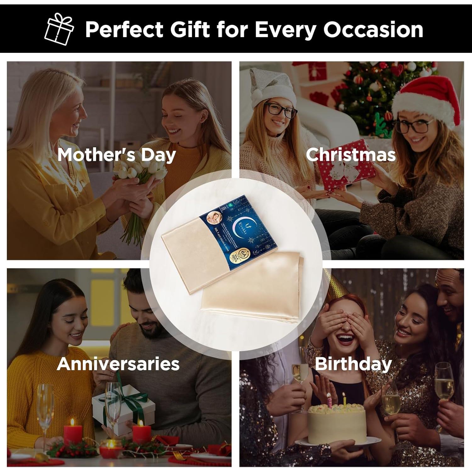 Funda de Almohada Utukky 100% Seda de Morera 22 Momme Estándar