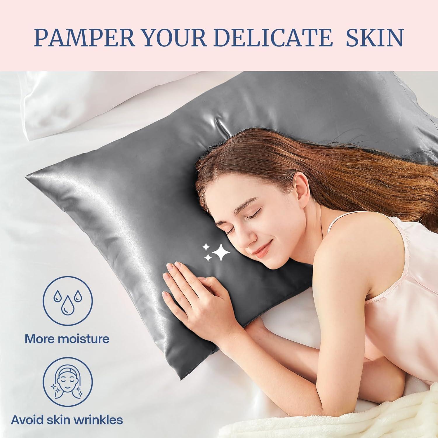 Funda de Almohada de Satén BEDELITE Queen 2 Piezas Gris Oscuro