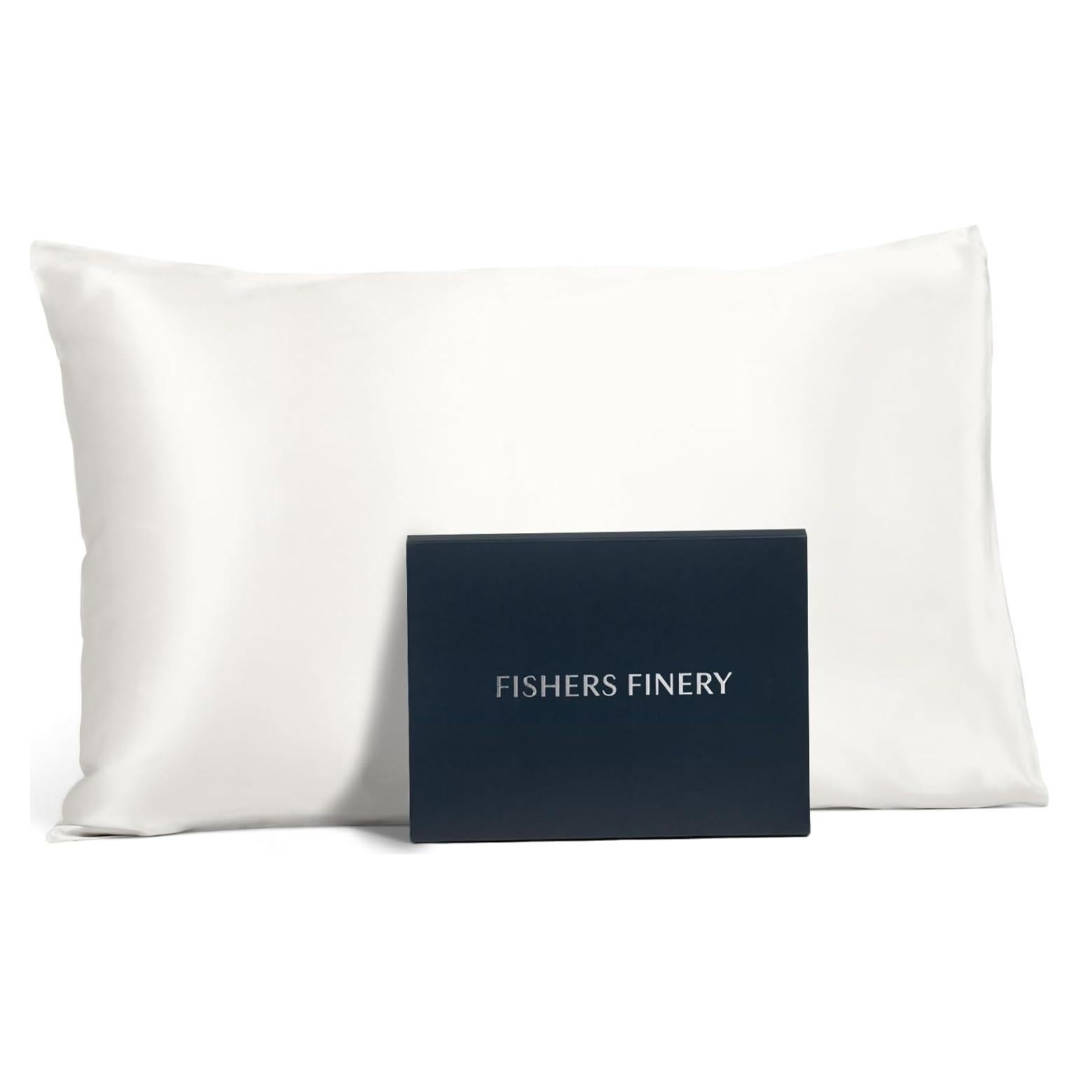 Funda de almohada de seda pura Fishers Finery 25mm Blanco