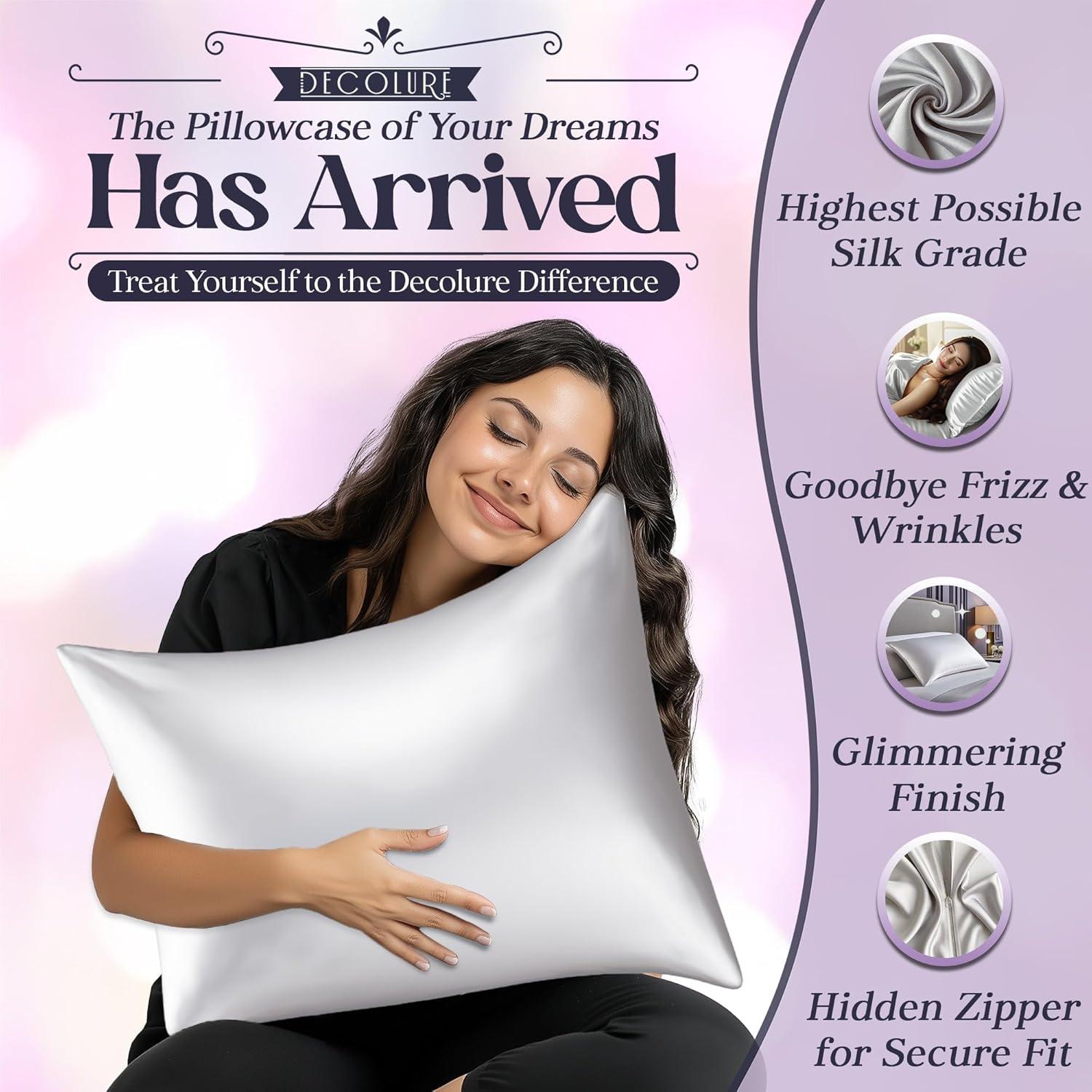 Funda de Almohada de Seda 100% Pura DECOLURE Estándar Blanco