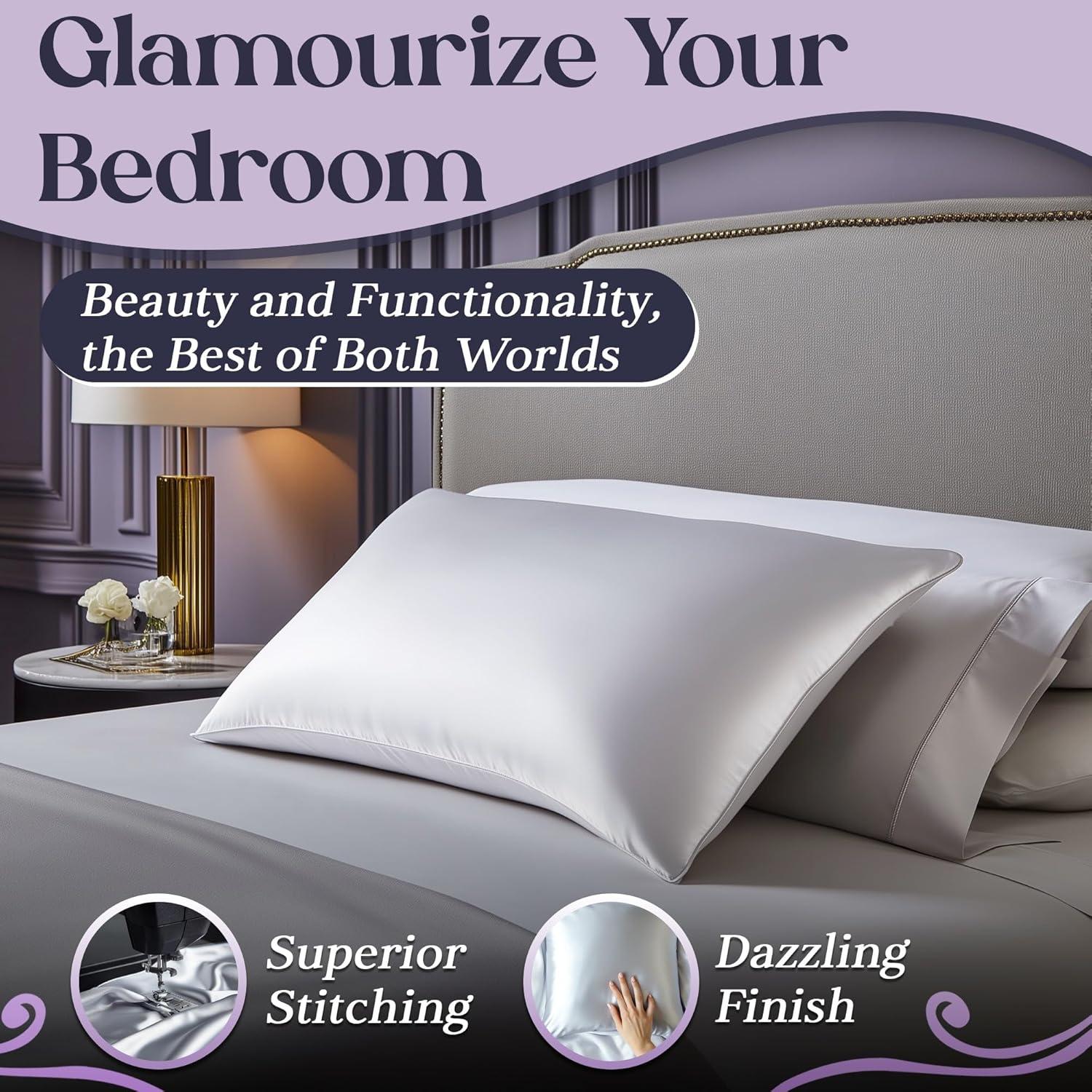 Funda de Almohada de Seda 100% Pura DECOLURE Estándar Blanco