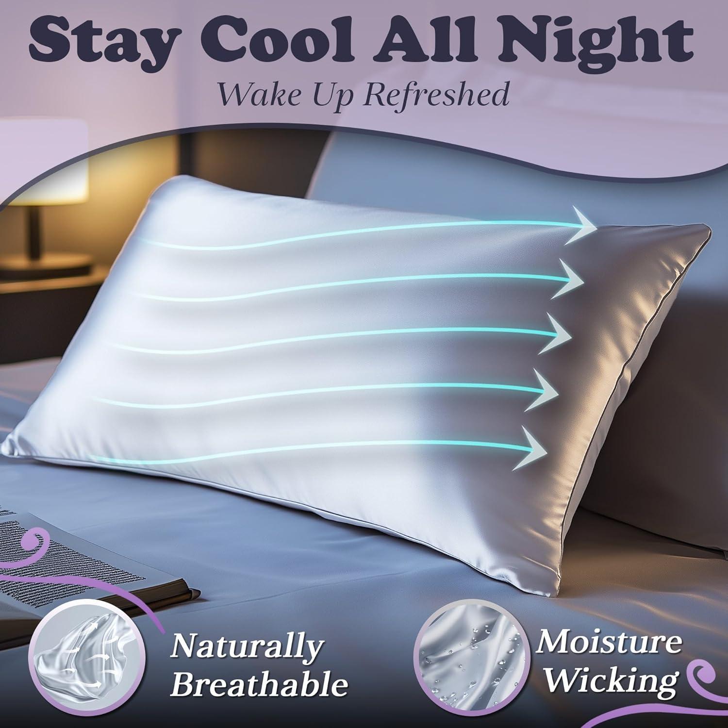 Funda de Almohada de Seda 100% Pura DECOLURE Estándar Blanco