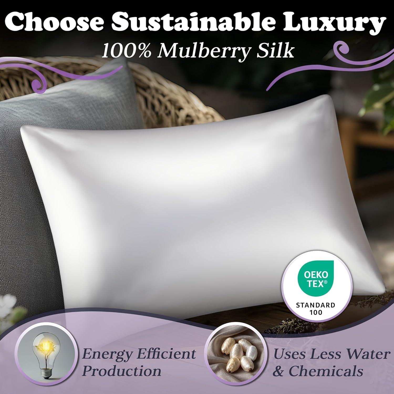 Funda de Almohada de Seda 100% Pura DECOLURE Estándar Blanco