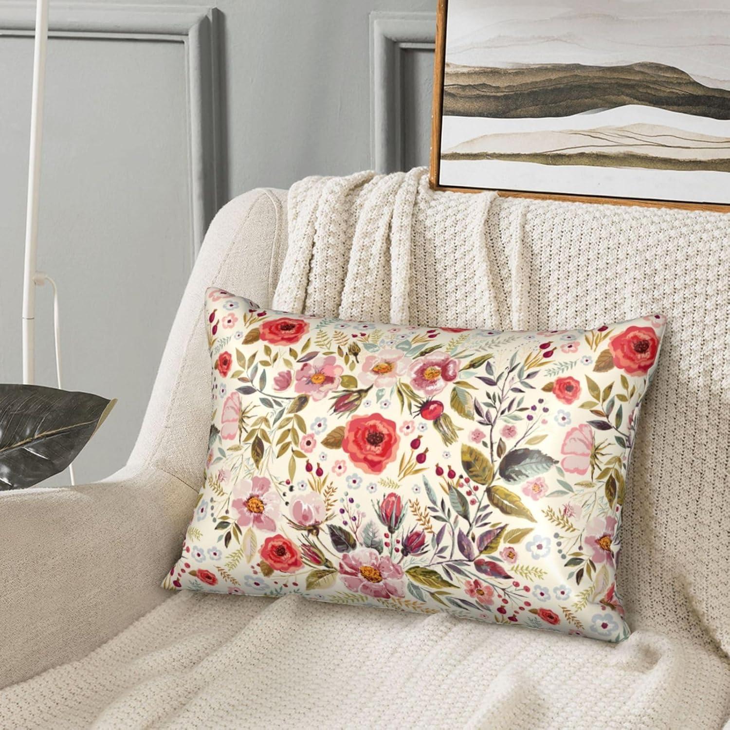 Funda de Almohada de Satén JKJNLHJE 20x30 cm Flores Rojas