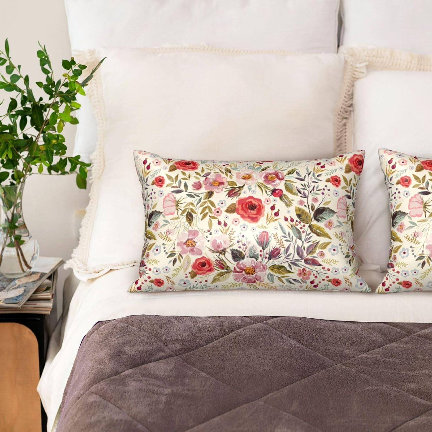 Funda de Almohada de Satén JKJNLHJE 20x30 cm Flores Rojas