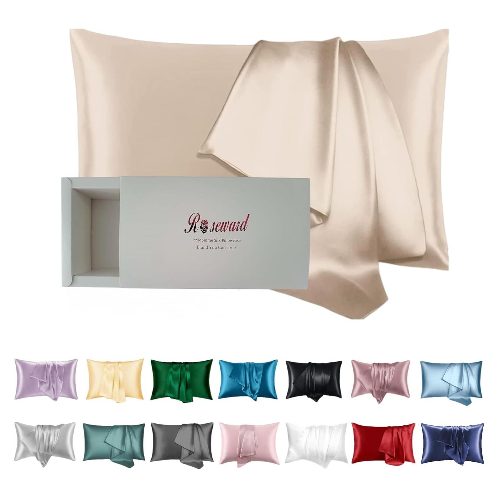 Funda de Almohada de Seda Beige ROSEWARD 22 Momme Estándar 66x51 cm