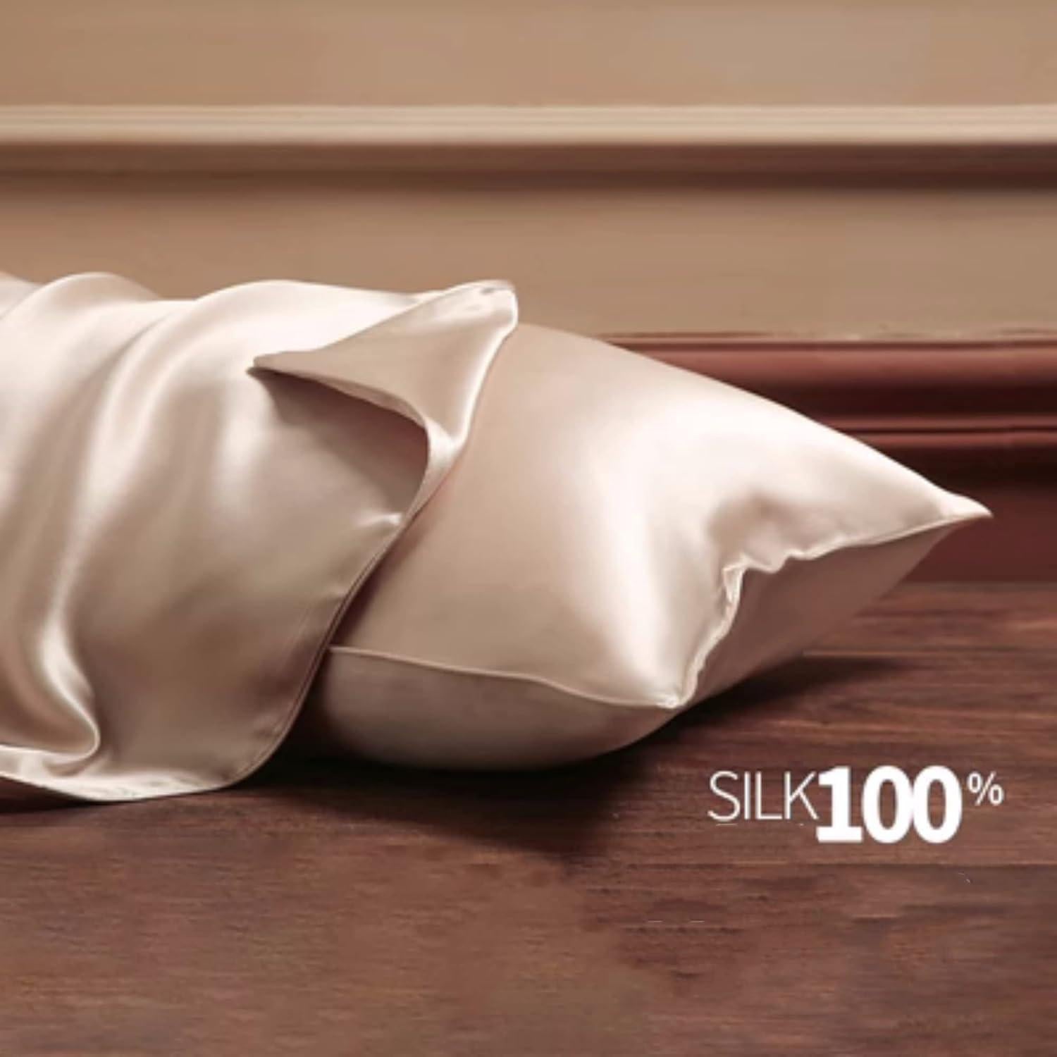 Funda de Almohada de Seda Beige ROSEWARD 22 Momme Estándar 66x51 cm