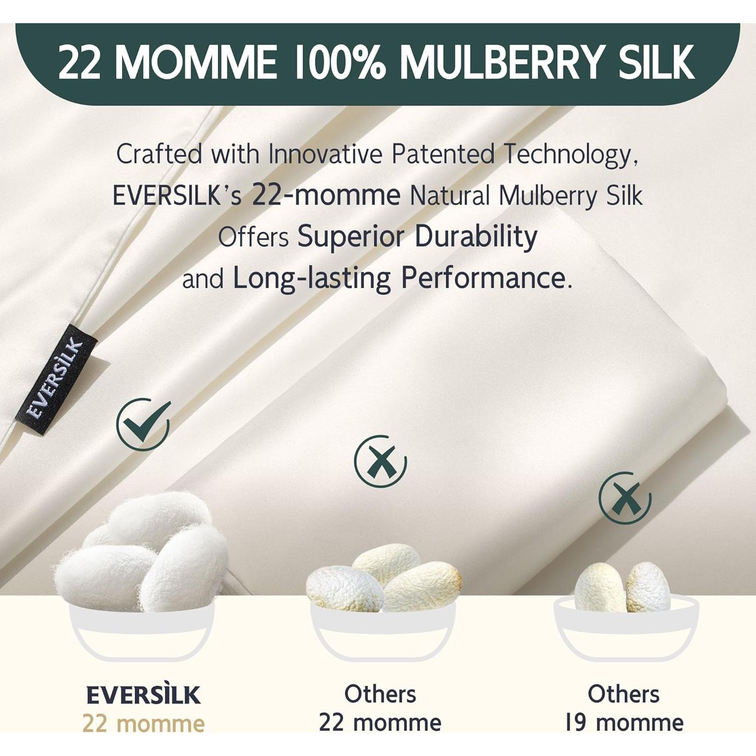 Funda de Almohada de Seda EVERSILK 100% Pura 22 Momme Estándar