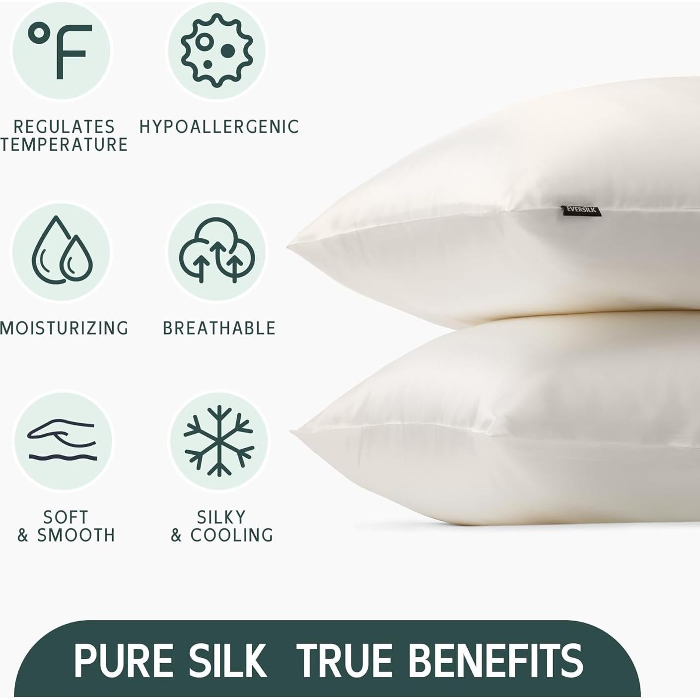 Funda de Almohada de Seda EVERSILK 100% Pura 22 Momme Estándar