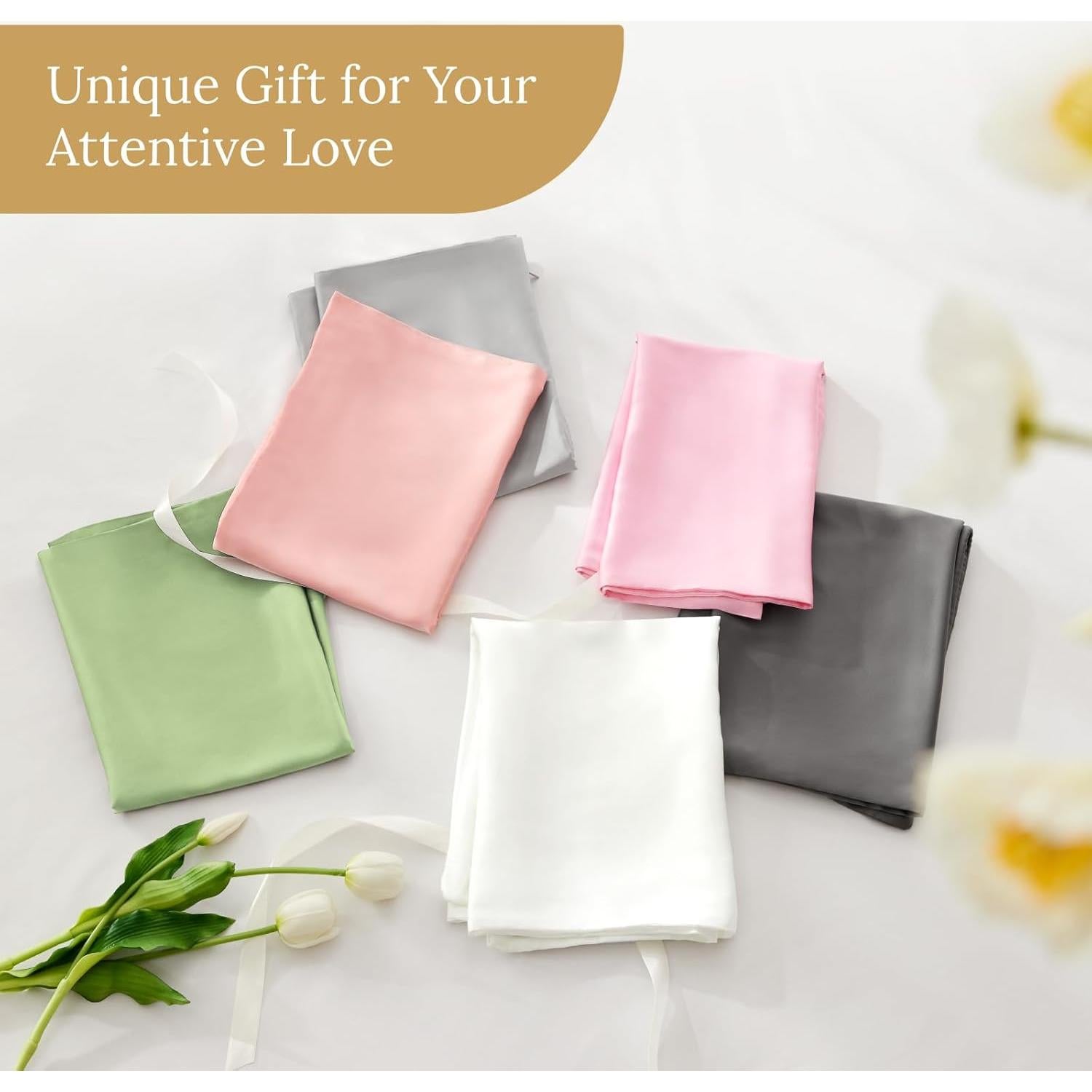 Funda de Almohada de Seda INFIIXSO Estándar 50.8x66 cm Gris Claro