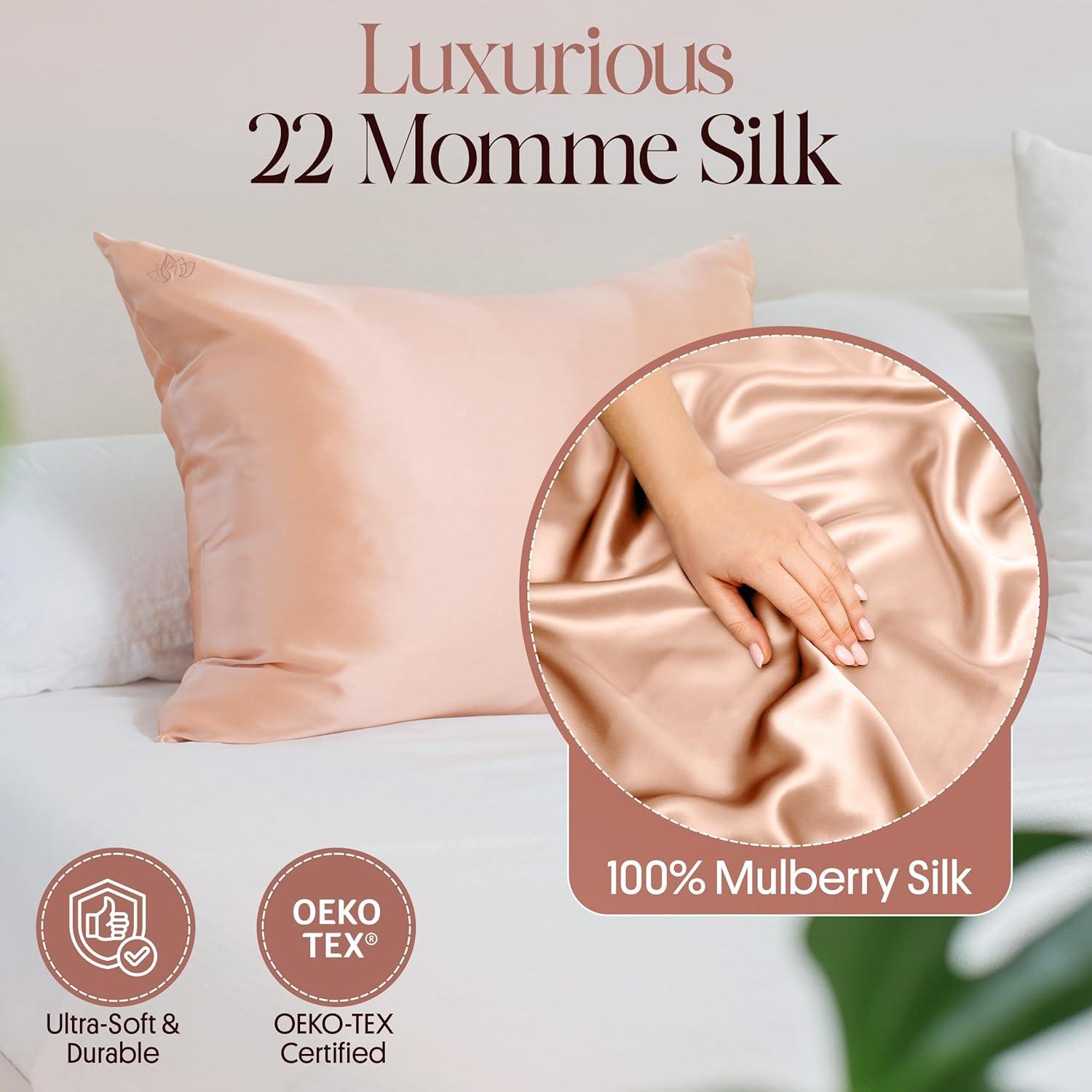 Funda de Almohada de Seda 100% Enviskin Rosa 22 Momme