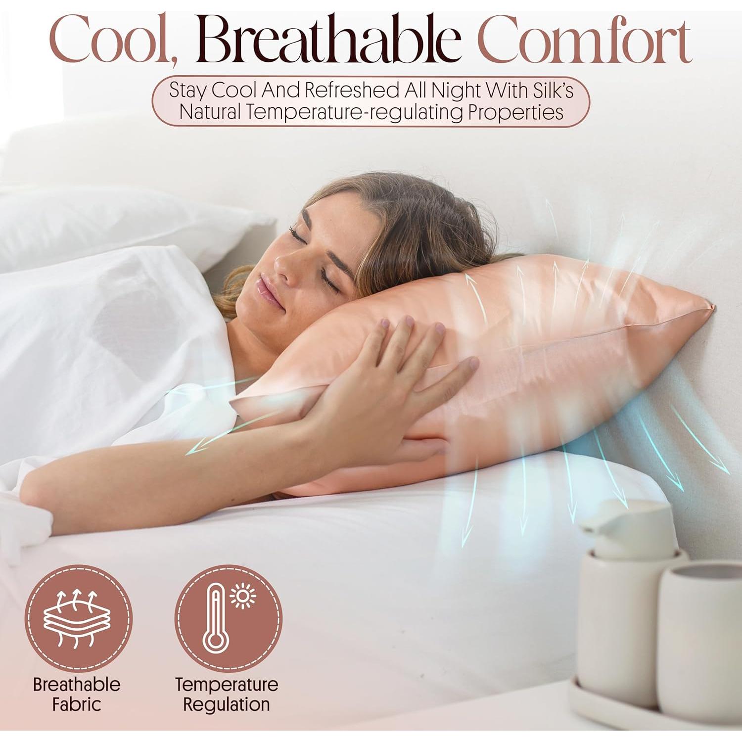 Funda de Almohada de Seda 100% Enviskin Rosa 22 Momme